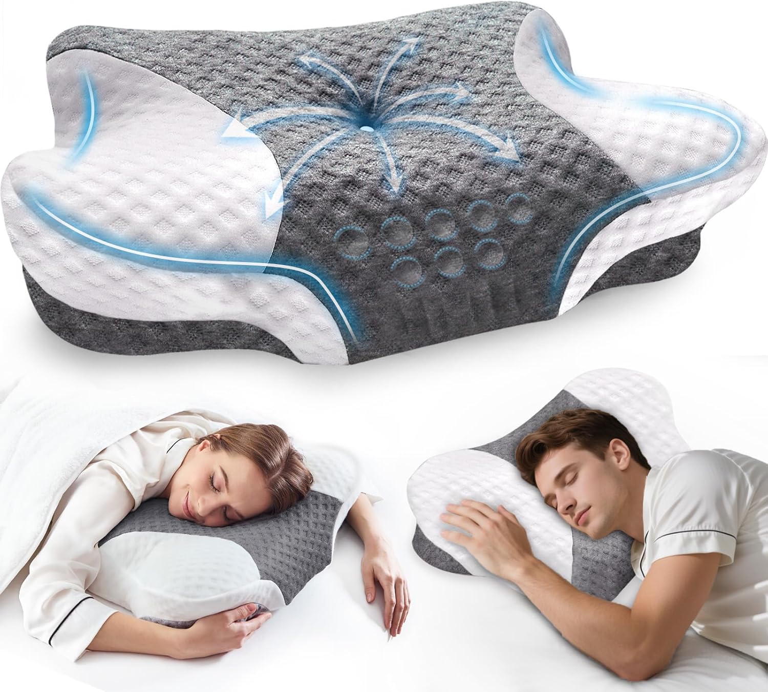 Cervical Neck Pillows with Memory Foam - Neck Pillows for Pain Relief Contour Memory Foam Pillows Ergonomic Neck Support - Adjustable Orthopedic Bed Pillows with Breathable Pillowcase for Sleeping
