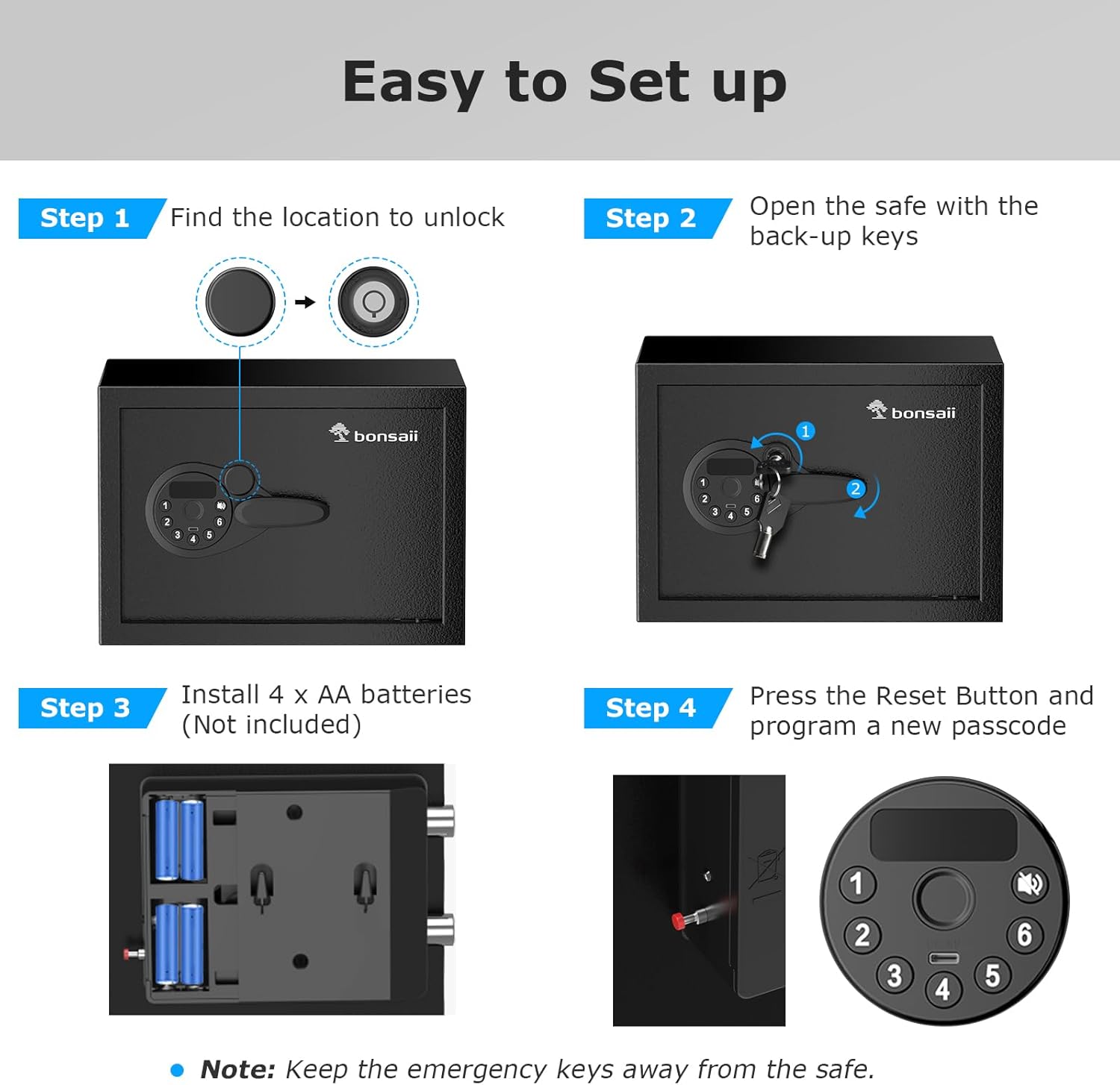Bonsaii Safe, 0.6 Cubic Safe Box with Electronic Keypad, Removable Shelf, for Valuables Jewelry and Documents in Home, Hotel, or Business, 9.84" x 13.78" x 9.84" Inches, SF002 - Image 5