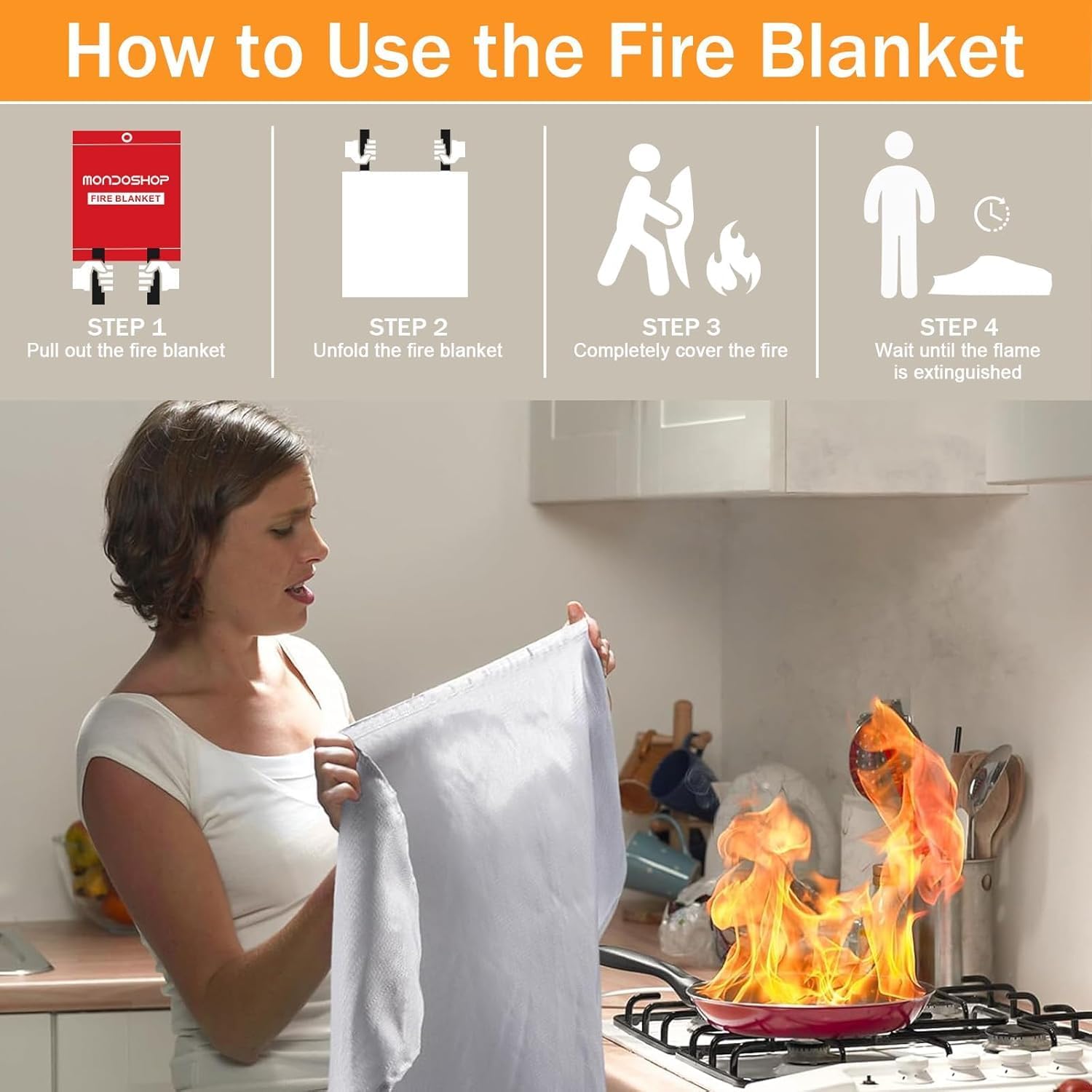 Mondoshop Fire Blankets Emergency for Kitchen Home - Emergency Fire Retardant Blanket for Home Fireproof Blanket for Camping, Grill, Car, Office, Warehouse, School, Picnic, Fireplace - Image 2