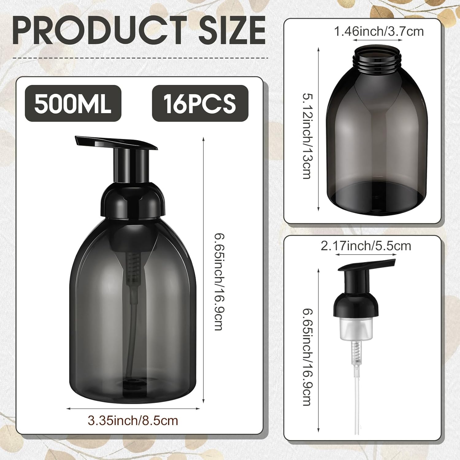 Uiifan 16 Pcs 17 oz Black Foaming Soap Dispenser Refillable Foam Pump Bottle Liquid Plastic Container for Kitchen Bathroom Commercial Concentrated or Regular Shampoo Body Wash Dish Liquid Soap - Image 2