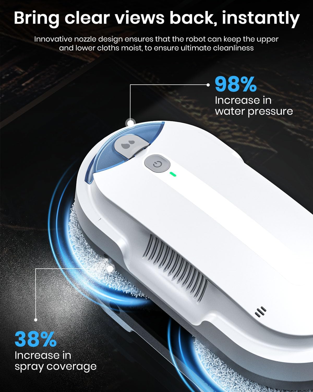 BNZ Smart Window Cleaning Robot, Twin Turbo & Dual Auto-Spray Window Cleaner with Multiple Safety System, AI Path Planning, Frameless Edge Detection, K1 (White) - Image 5