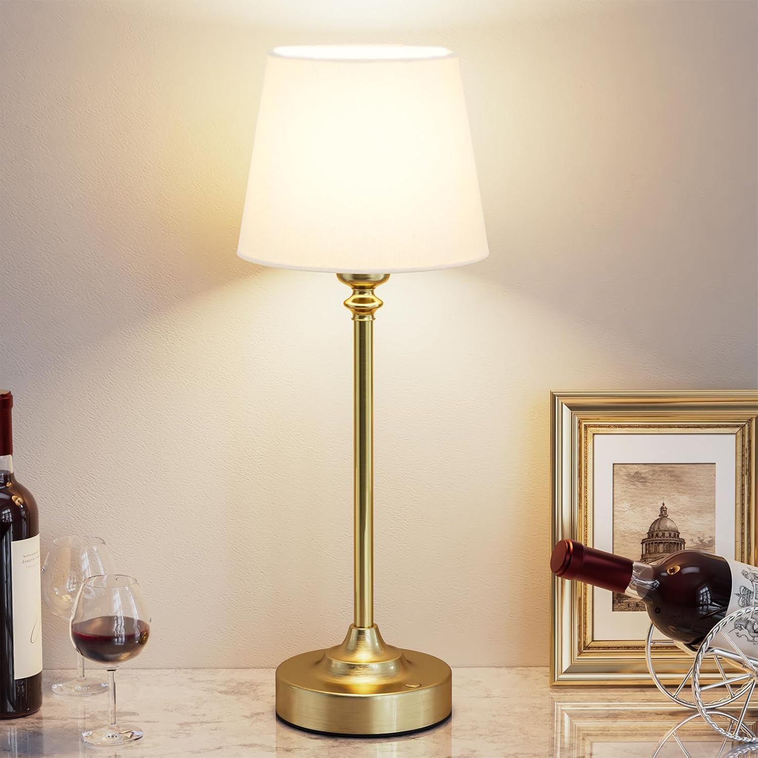 Cordless Table Lamp Rechargeable Gold - 1 Pack Brass 4000mAH Battery Operated Lamp for Decor, 3000K Stepless Dimming Touch Control Wireless Lamp for Bedroom, Dining Table, Counter, Living Room - Image 9