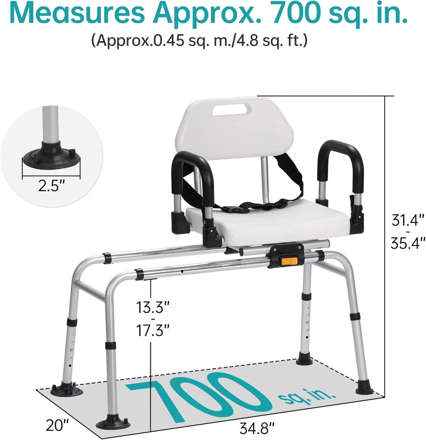 ELENKER Sliding Shower Chair with Backrest, Transfer Bench for Bathtub and Shower, with Pivoting Arms, Seat Belt, Drainage Holes, for The Elderly, Sick and Handicap, Tubs - Image 6