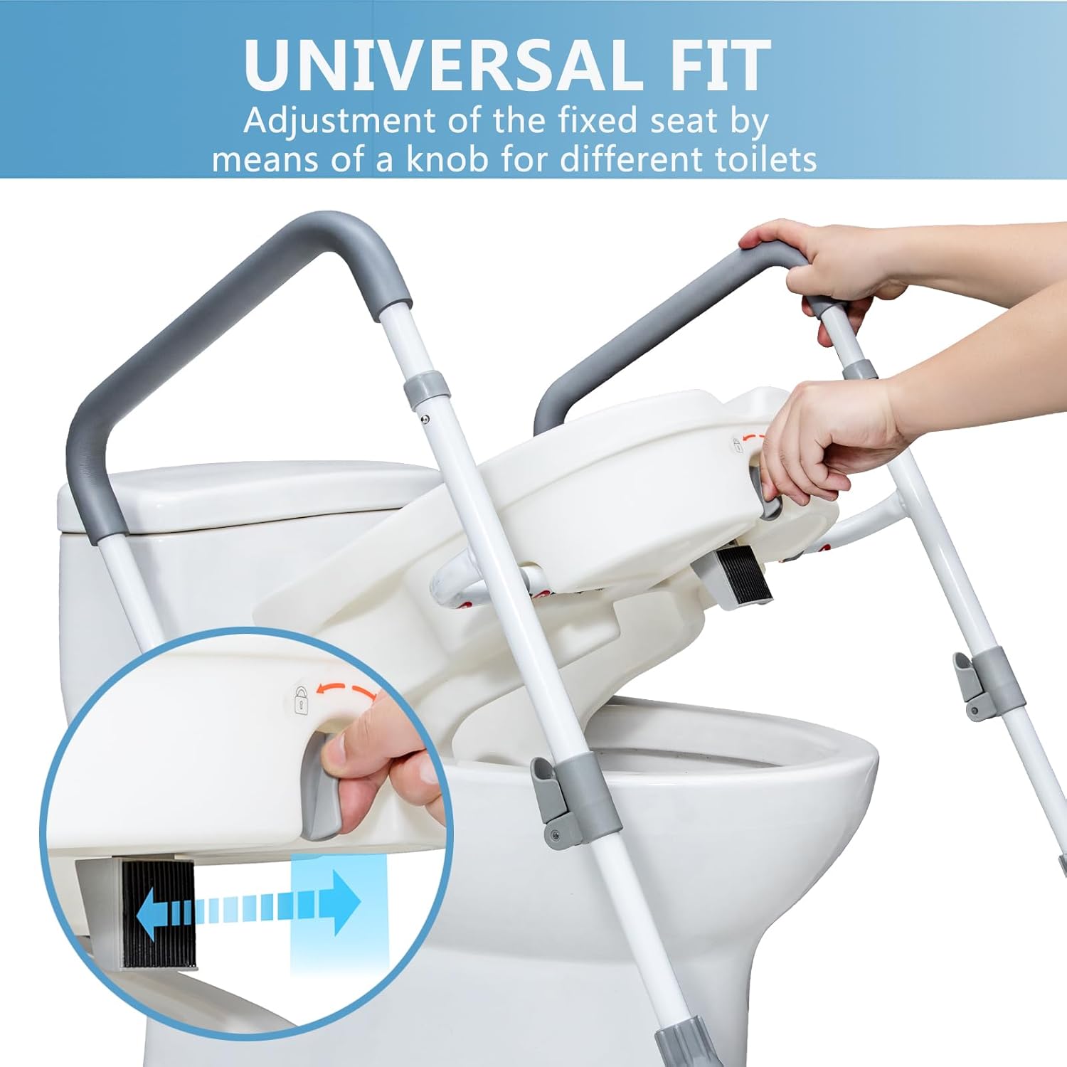 Raised Toilet Seat with Handles for Elderly - Toilet Seat Risers for Seniors with Adjustable Padded Arms - Elevated Toilet Safety Seat for Standard or Elongated Commode - Image 5