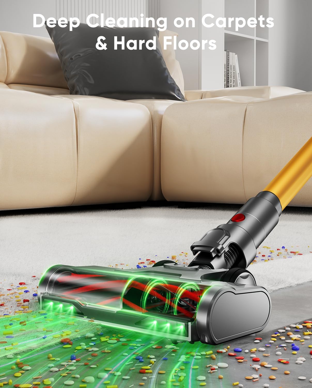 Cordless Vacuum Cleaner, 650W/55KPA/70 Mins Vacuum Cleaners for Home with Self-Standing, Anti-Tangle Brush, Smart Display and 1.8L Cup Cordless Stick Vacuum Cleaner for Pet Hair/Carpets - Image 5