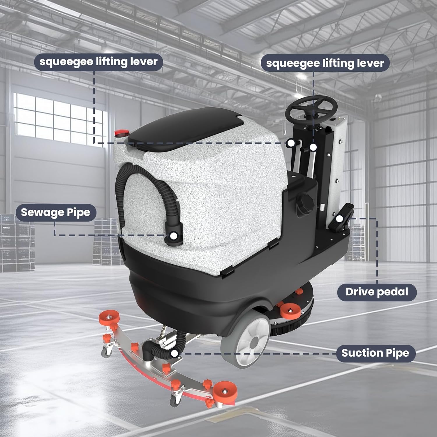 Micro Ride-On Floor Scrubber Dryer Kit, 22" Clean, 25 Gal, up to 55,000 ft²/h, Lithium Battery, Fast Charge, All Parts, Commercial Floor Cleaning for Daily Maintenance in Airport, Mall, School - Image 7
