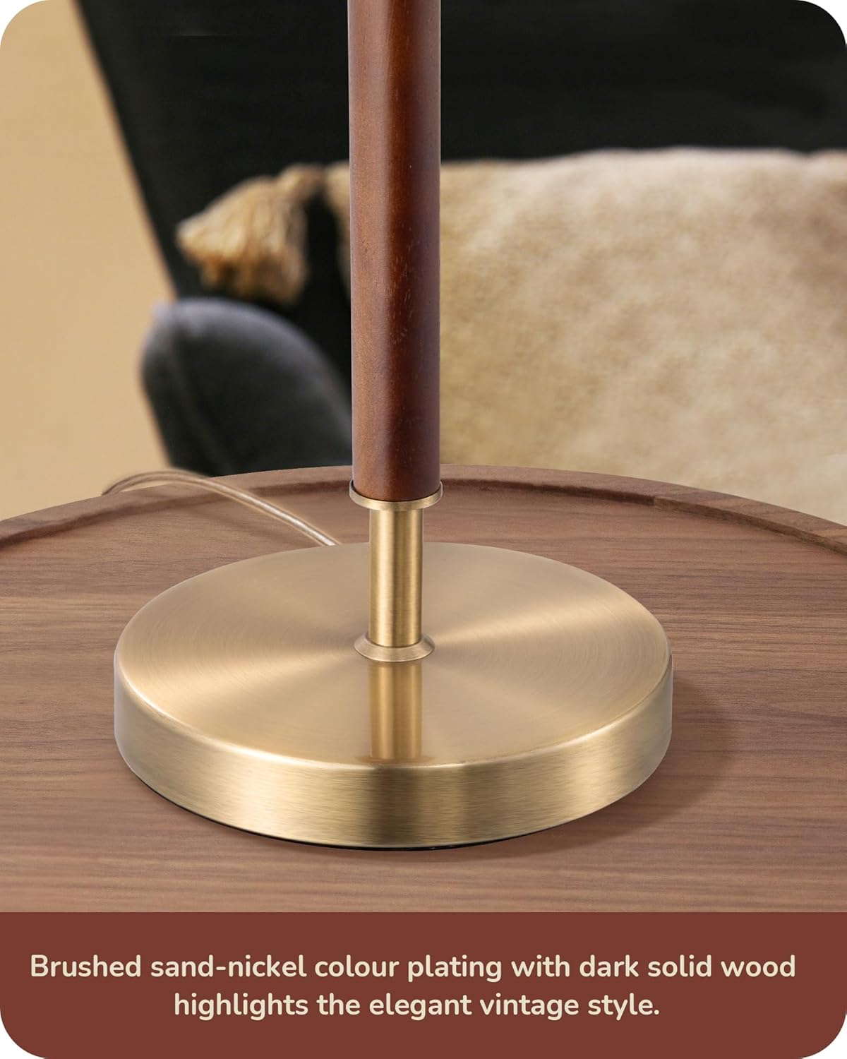 EDISHINE Mid Century Table Lamp, Bedside Lamp with Pull Chain Switch, Solid Wood & Metal Pole, Modern Nightstand Table Lamp for Living Room, Bedroom, Office, Frosted Bronze & Wood Finish - Image 4