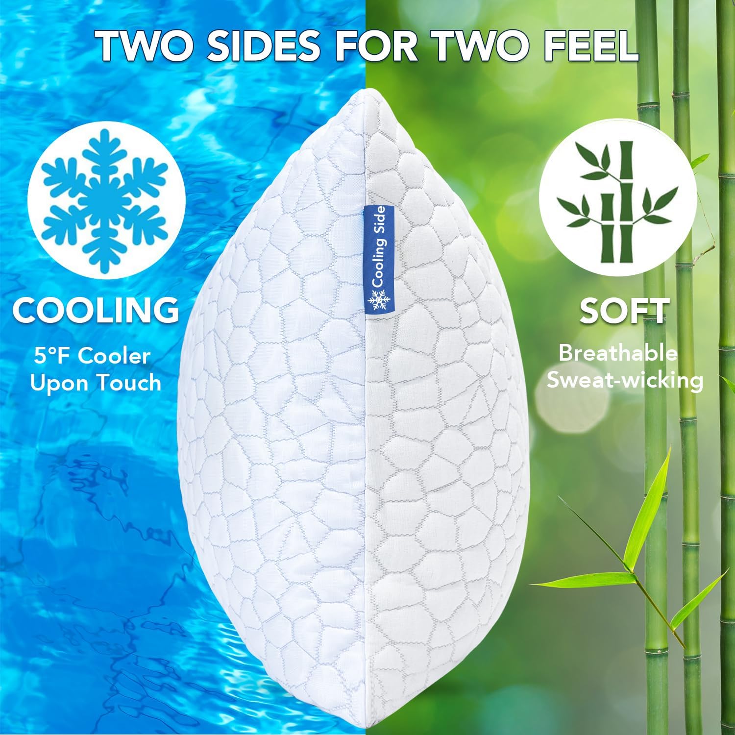 QUTOOL Cooling Pillow for Sleeping 2 Pack, Luxury Shredded Memory Foam Bed Queen Pillows Set of 2, Cool Pillow for Hot Sleepers Adjustable Firm Pillow for Side, Back, Stomach Sleepers Soft Yet Support - Image 2