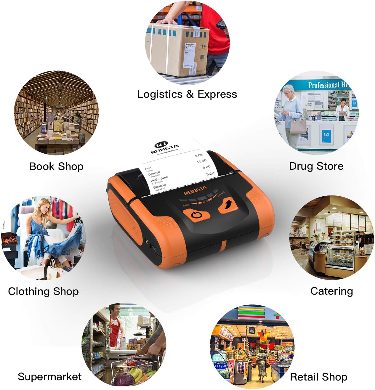 Rongta Portable 80mm POS Printer, Mobile Thermal Receipts Printer, USB&Bluetooth Connection, Compatible with Android Phone, Do Not Square/Ipad/Computer/Android Tablet(RPP300) - Image 4