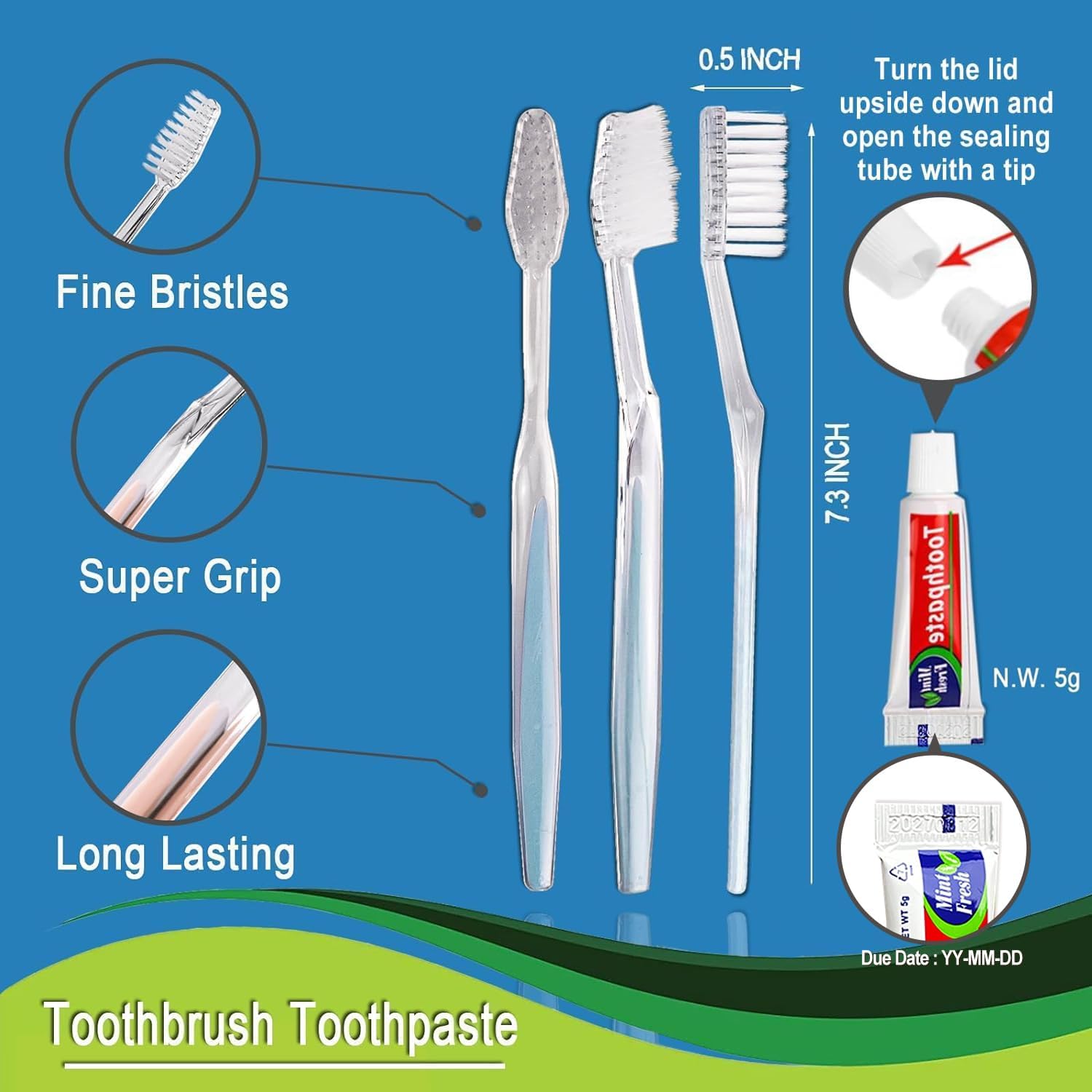 30 Pack Disposable Toothbrushes with Toothpaste, Individually Wrapped Bulk Medium Soft Bristle Tooth Brush Manual Travel Toothbrush Kit Bulk, White, 0.5 kilograms - Image 2