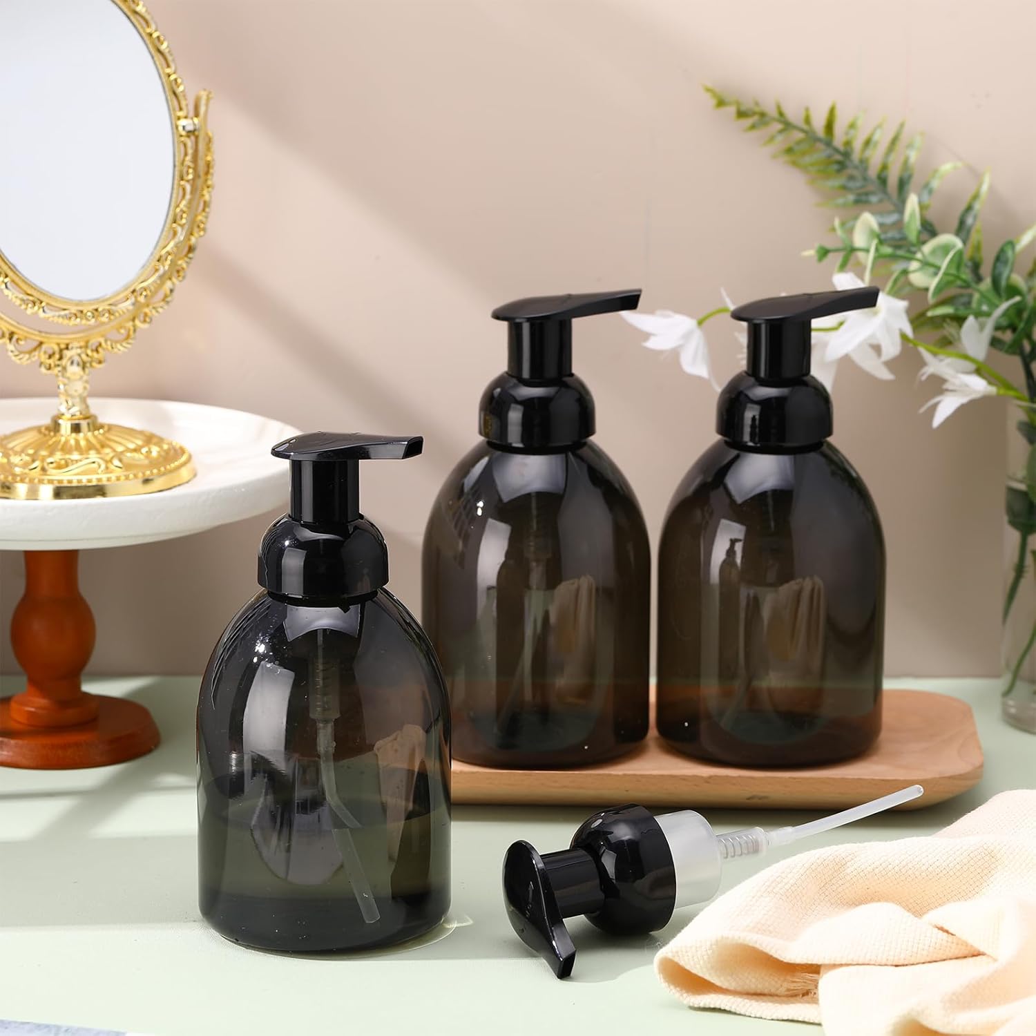 Uiifan 16 Pcs 17 oz Black Foaming Soap Dispenser Refillable Foam Pump Bottle Liquid Plastic Container for Kitchen Bathroom Commercial Concentrated or Regular Shampoo Body Wash Dish Liquid Soap - Image 6
