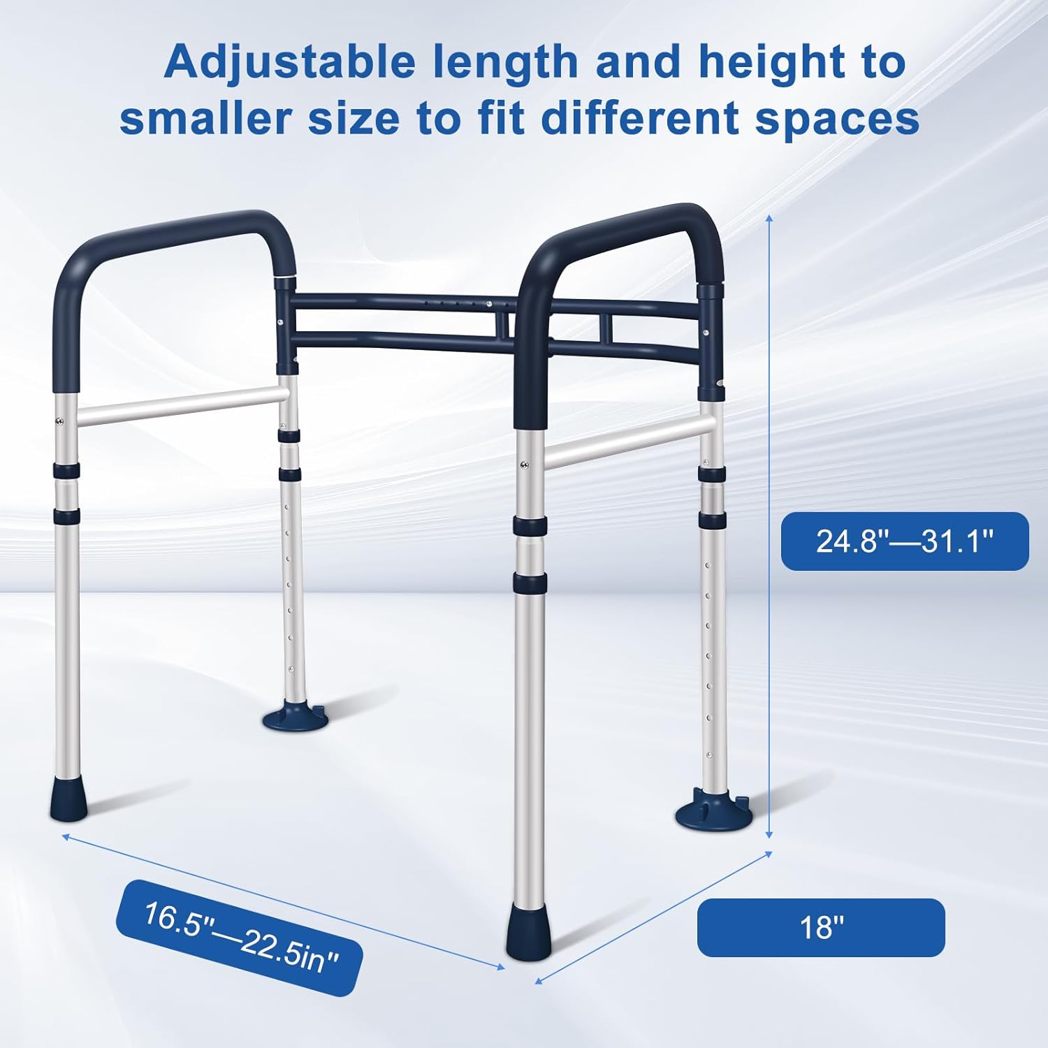 Toilet Safety Rails (350 LB) – Adjustable, Foldable Toilet Handle Frame for Elderly & Disabled Adults, Supports All Toilet Types (Lake Blue) - Image 2