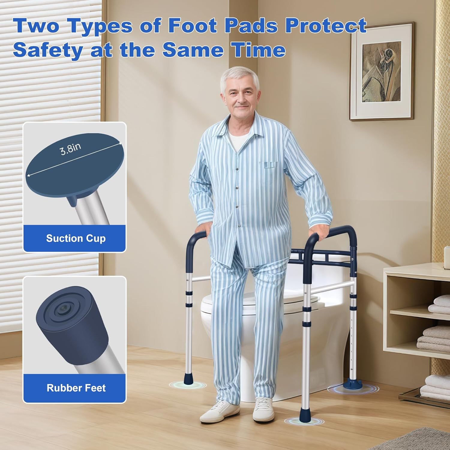 Toilet Safety Rails (350 LB) – Adjustable, Foldable Toilet Handle Frame for Elderly & Disabled Adults, Supports All Toilet Types (Lake Blue) - Image 5