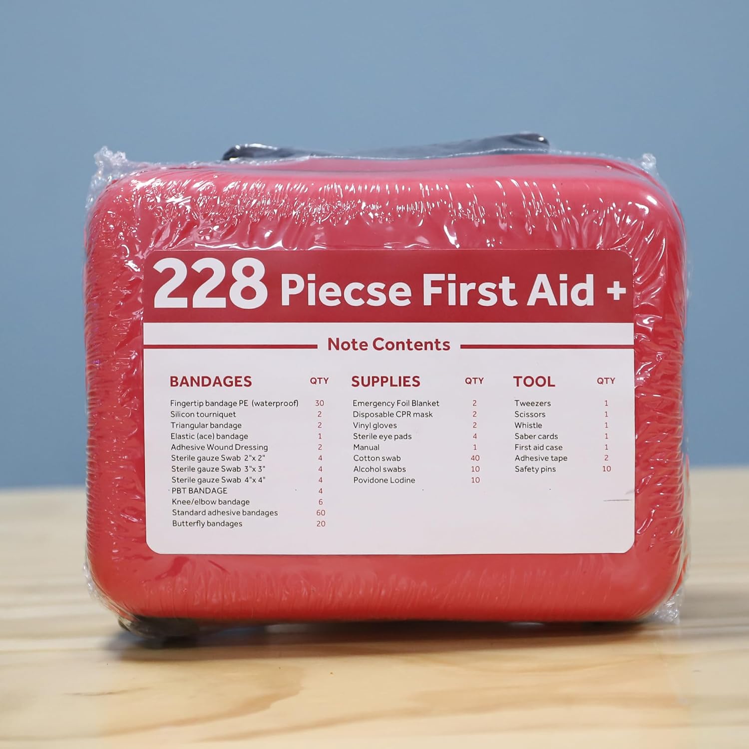 Compact First Aid Kit (228pcs) Designed for Family Emergency Care. Waterproof EVA Case and Bag is Ideal for The Car, Home, Boat, School, Camping, Hiking, Office, Sports. Protect Your Loved Ones. Red - Image 8