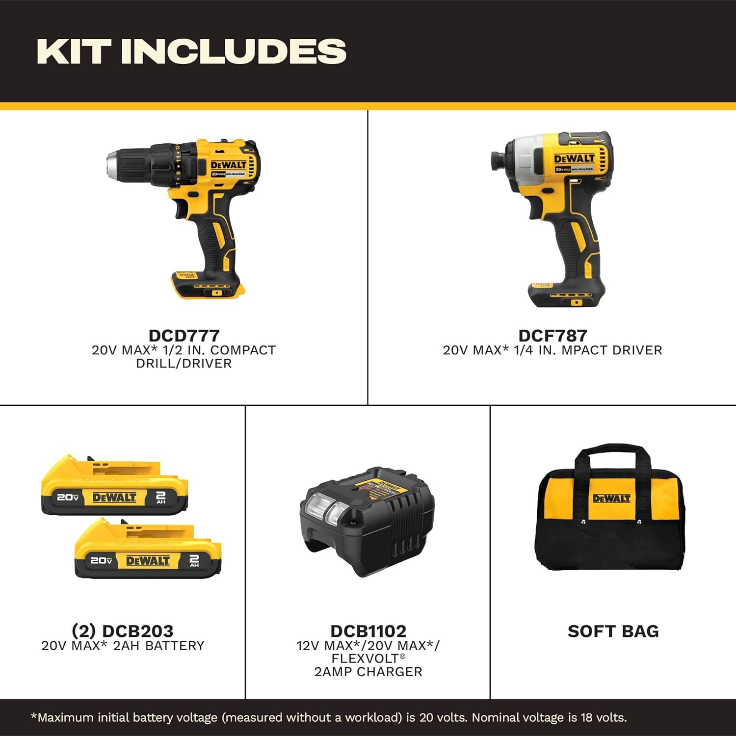 DEWALT 20V MAX Cordless Drill and Impact Driver, Power Drill Brushless 2-Tool Power Tool Combo Kit, Includes 2 Batteries, Charger and Bag (DCK277D2) - Image 2