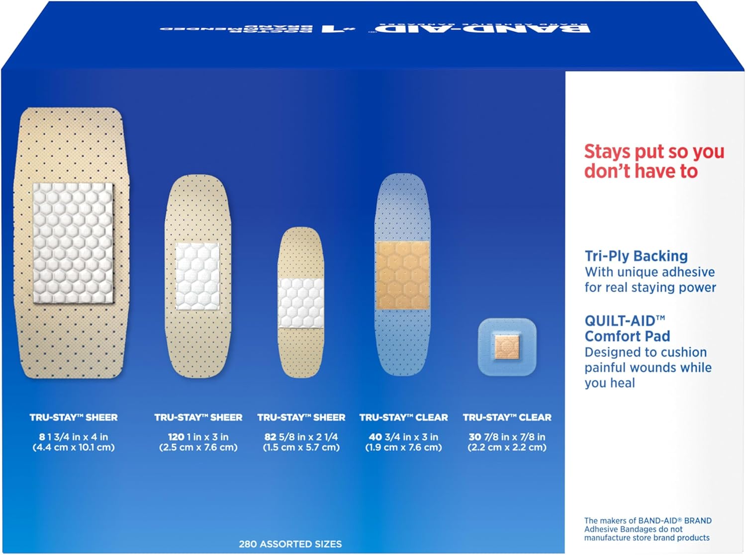 BAND-AID Brand Adhesive Bandages Family Variety Pack, Sheer & Clear Flexible Sterile Individually Wrapped Strips & Spots, First Aid Wound Care for Minor Cuts, Scrapes, Burns, 5 Sizes, 280 ct - Image 8