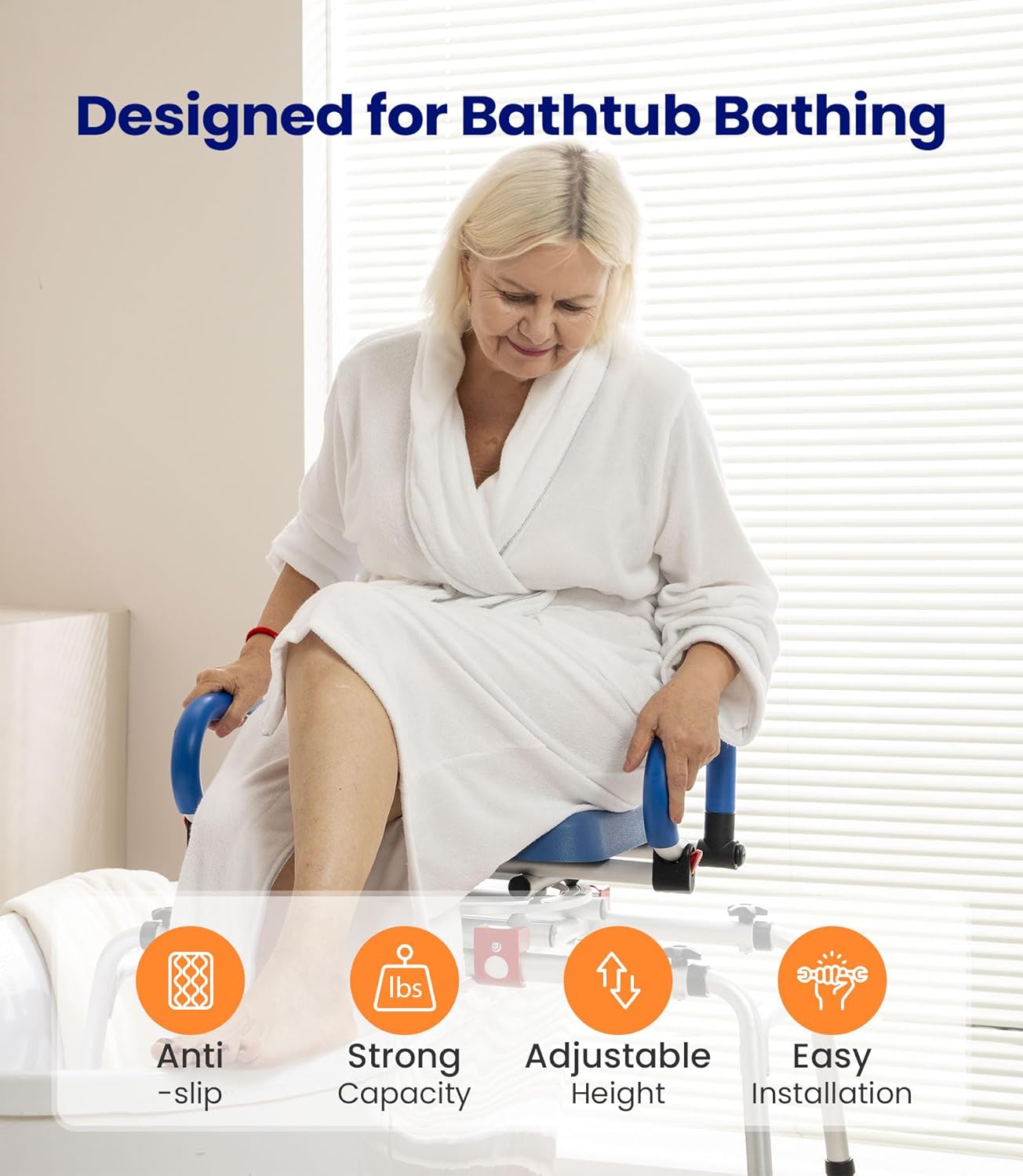 VOCIC Sliding Shower Chair with Swivel Seat, Swivel Tub Transfer Bench, Shower Bench for Elderly, Adjustable Height Bathtub Bench with Armrests & Swivel Padded Seat & Safety Belt, AX19 - Image 2