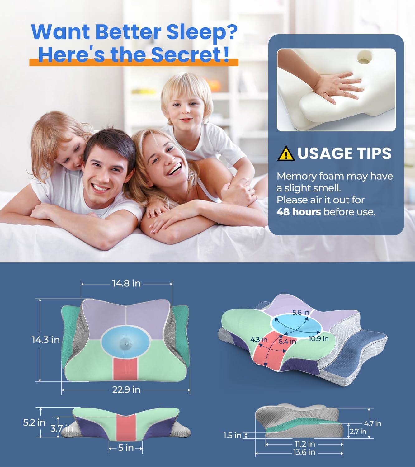 Ultra Pain Relief Cooling Pillow for Neck Support, Adjustable Cervical Pillow Cozy Sleeping, Odorless Ergonomic Contour Memory Foam Pillows, Orthopedic Bed Pillow for Side Back Stomach Sleeper - Image 7