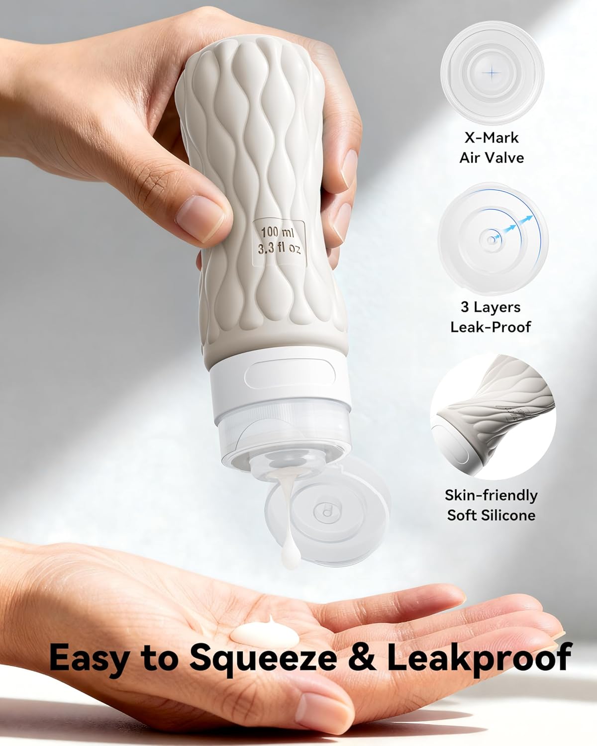 Silicone Travel Bottles for Toiletries 8 Pack Travel Size Toiletries 3.4 oz 1.7 oz, Leakproof Squeeze Travel Size Containers Refillable Cosmetic Jars Set for Shampoo, Conditioner, Creams - Image 3
