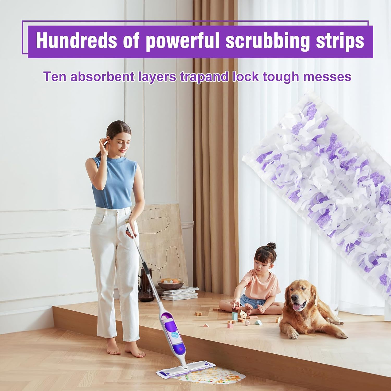 40 Pack Power Mop Refills for Swiffer Power Mop,Unscented&Thickened Multi-Surface and Wood Spray Mops for Floor Cleaning - Image 5