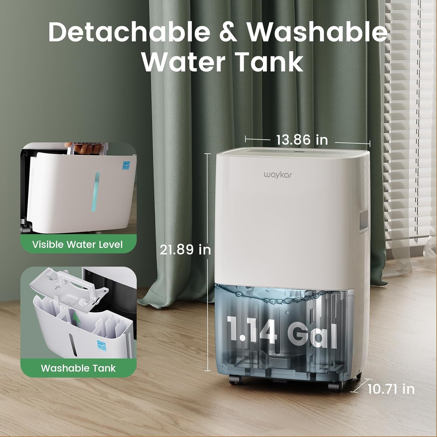 Waykar 120 Pints Energy Star Dehumidifier for Spaces up to 6,000 Sq. Ft at Home, in Basements and Large Rooms with Drain Hose and 1.14 Gallons Water Tank - Image 5