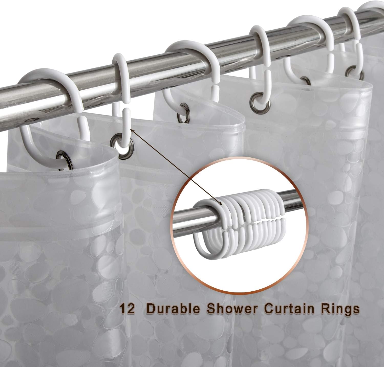 Bostofy Waterproof Shower Curtain Liner 8G EVA Thick Shower Curtain with Heavy Duty 3 Bottom Magnets, Shower Liner for Shower Stall, Bathtubs, 3D Pebble Pattern, 72 x 72,12 Hooks - Image 4