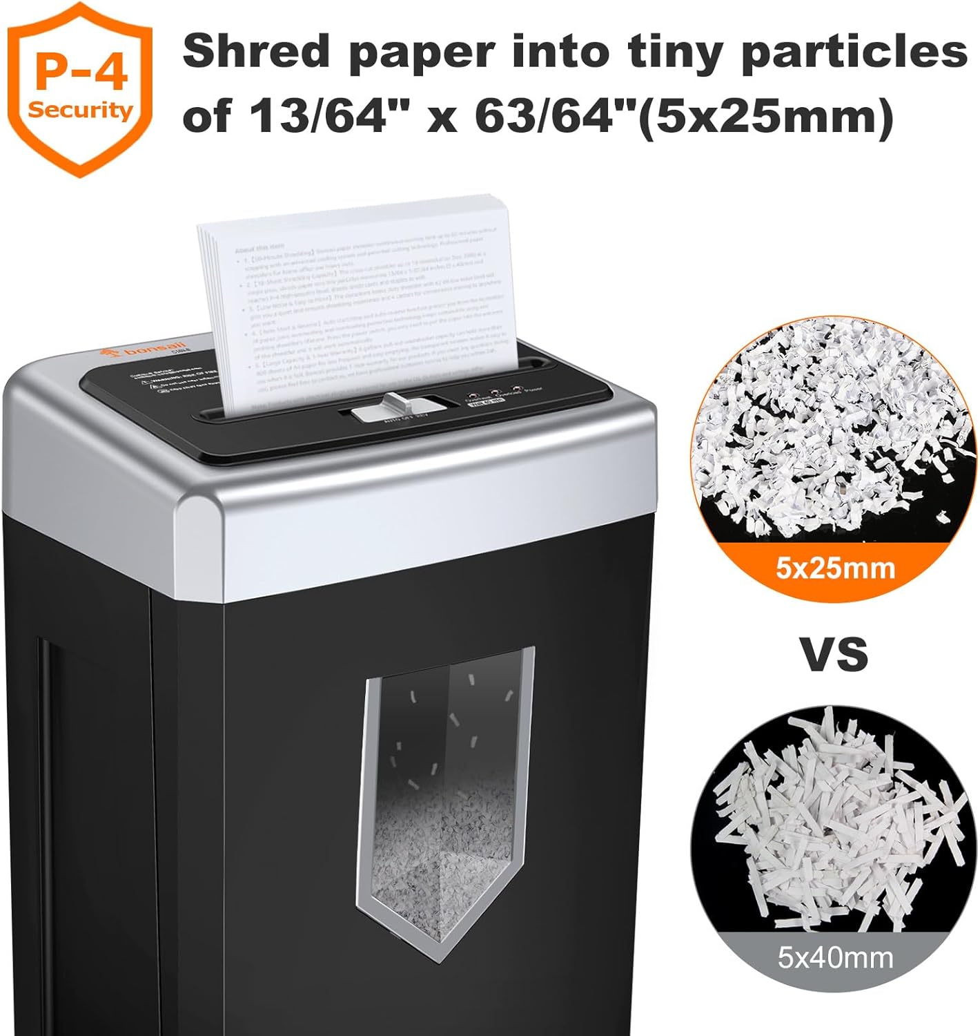 Bonsaii 15-Sheet Office Paper Shredder, 40 Mins Heavy Duty Shredder for Home Office, Crosscut Shreder with Anti-Jam System & P-4 High Security Supports CD/Credit Cards/Staple,5 Gal Pullout Bin C169-B - Image 6