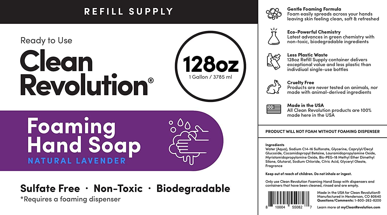 Clean Revolution Foaming Hand Soap Refill Supply Container. Ready to Use Formula. Natural Lavender Fragrance, 128 Fl. Oz - Image 6