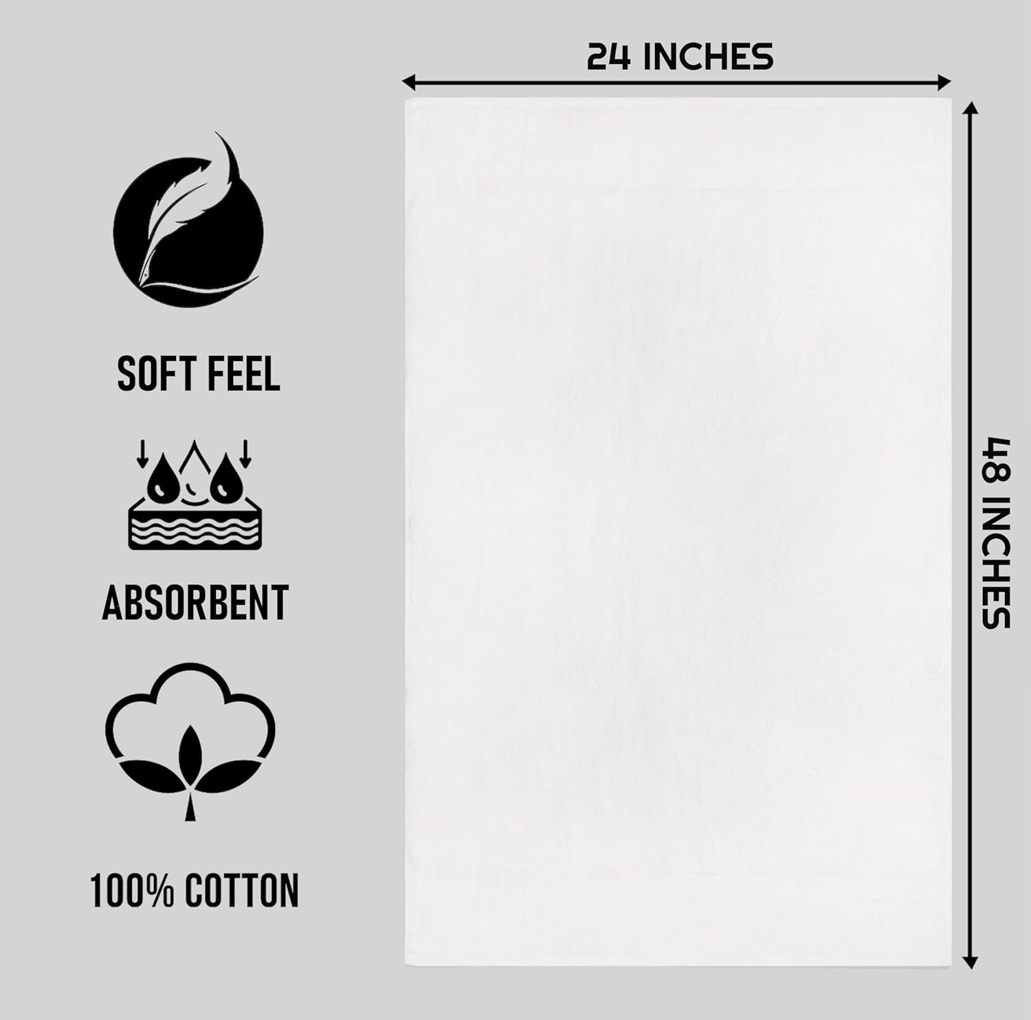 ZUPERIA White Bath Towels Bulk 12 Pack (24 x 48 Inches) - 100% Cotton Economy Light Weight Towels for Commercial Use - Quick Dry, Ultra-Soft, and Absorbent Bulk Towels - Image 3