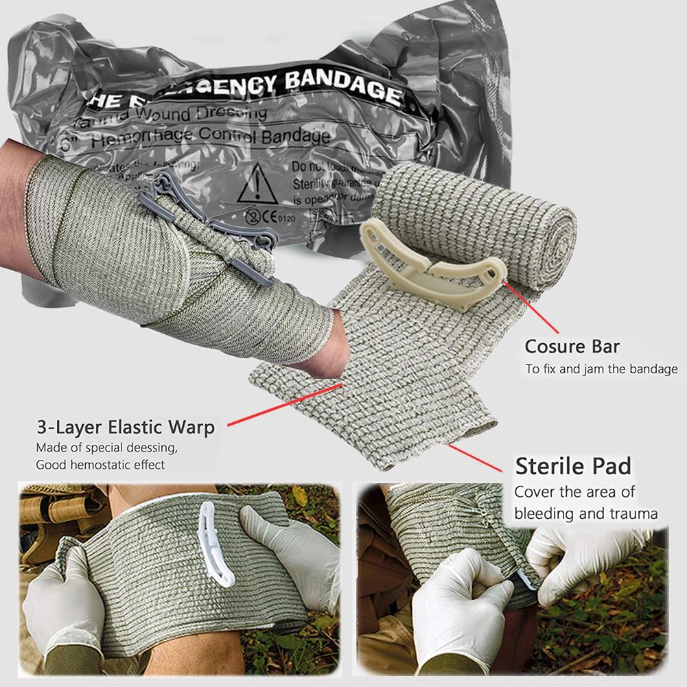 Bleeding Control Pack Feat Med Trauma Kit, Includes Vented Chest Seal x2, Israeli Bandagex2, Adhesive Wound Dressing x5, Emergency Blanket, Bandages, Shears (11 Items) - Image 5