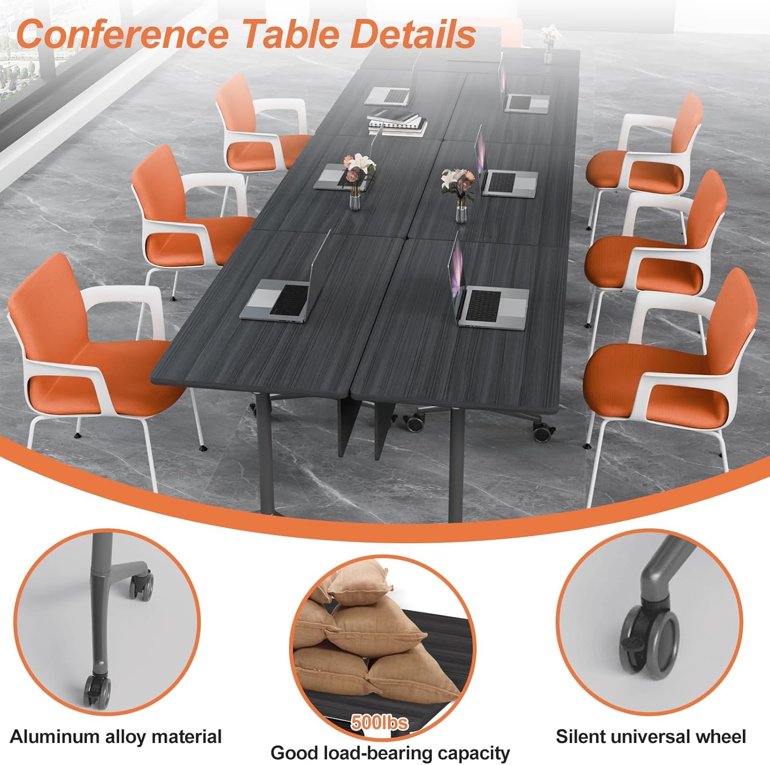 Folding Conference Room Tables,Mobile Training Table with Wheels - Rectangular Large Business Seminar Furniture Tables for Office,Meeting Room,School,Wooden (6, Black A, 61IN) - Image 6