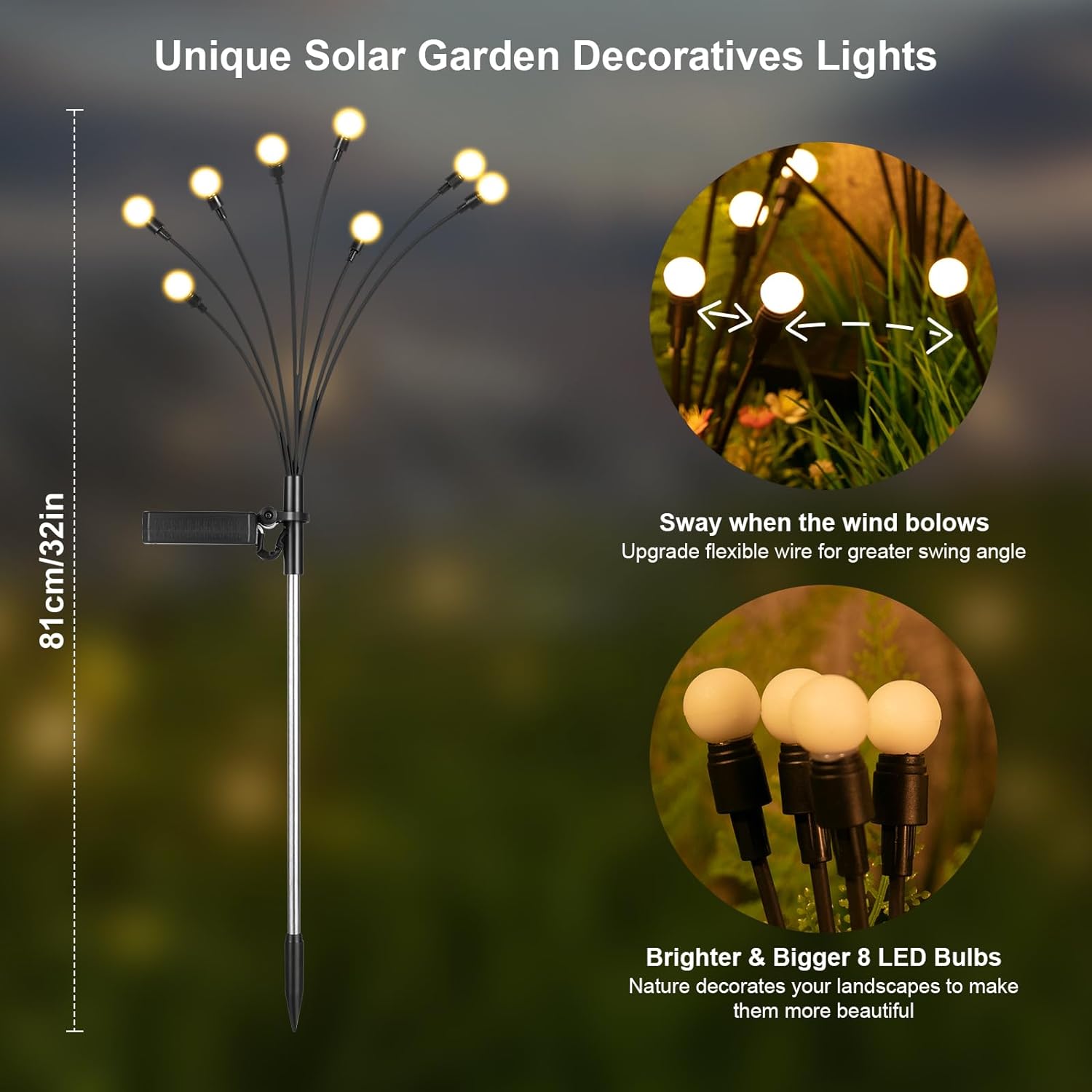 Solar Lights Outdoor(4 Pack,32 LEDs), ASMAD Solar Garden Lights, Outdoor Decorations, Firefly Light for Patio Decor, Big Bulb, Unique Gifts for Women, Gifts for Grandma - Image 3