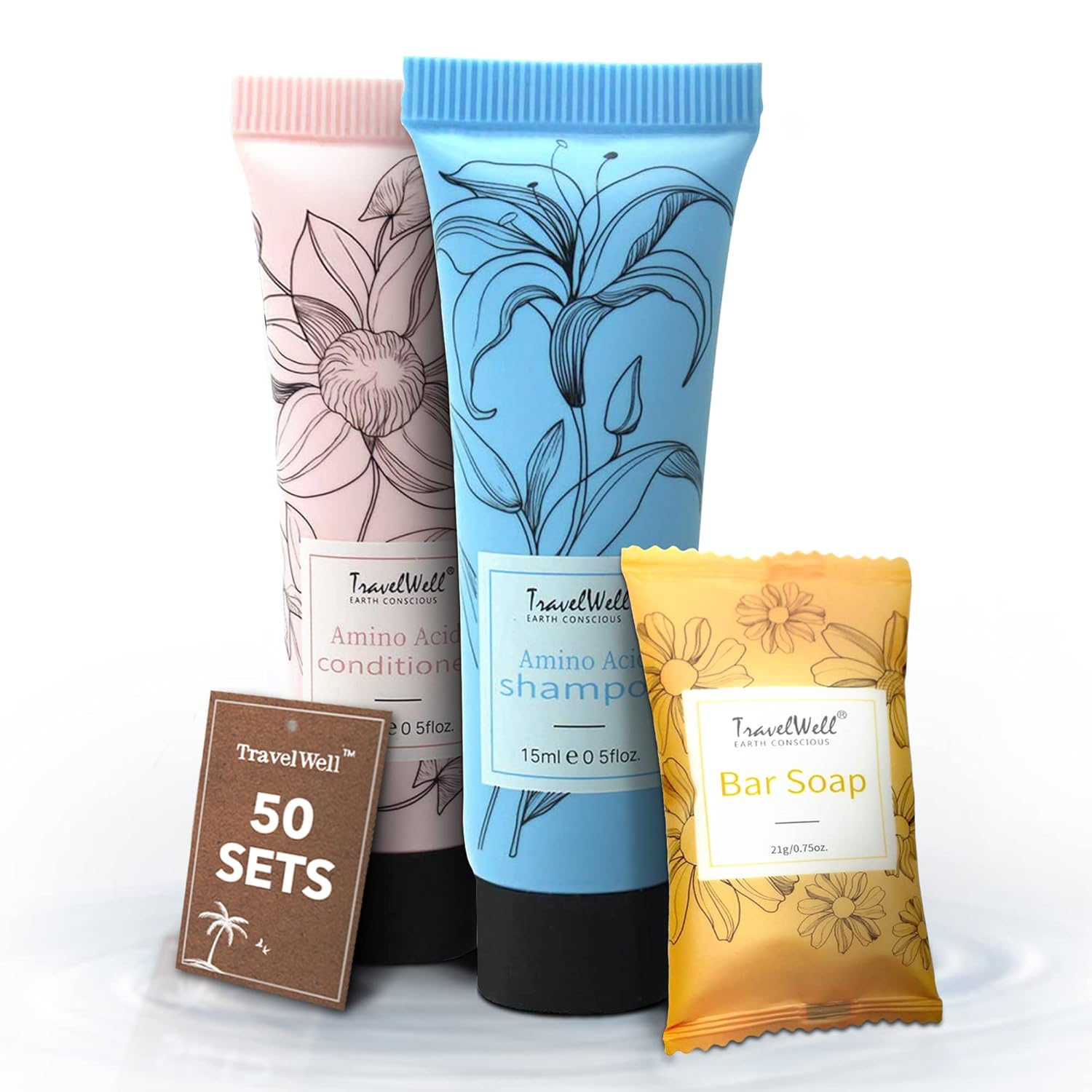 Travel Well Mini Shampoo & Conditioner Set with Soap Bars - Hotel Shampoo & Conditioner Supplies for Guests - Travel-Size Bulk Toiletries - Individual Toiletries for Guests - 150-Piece Set