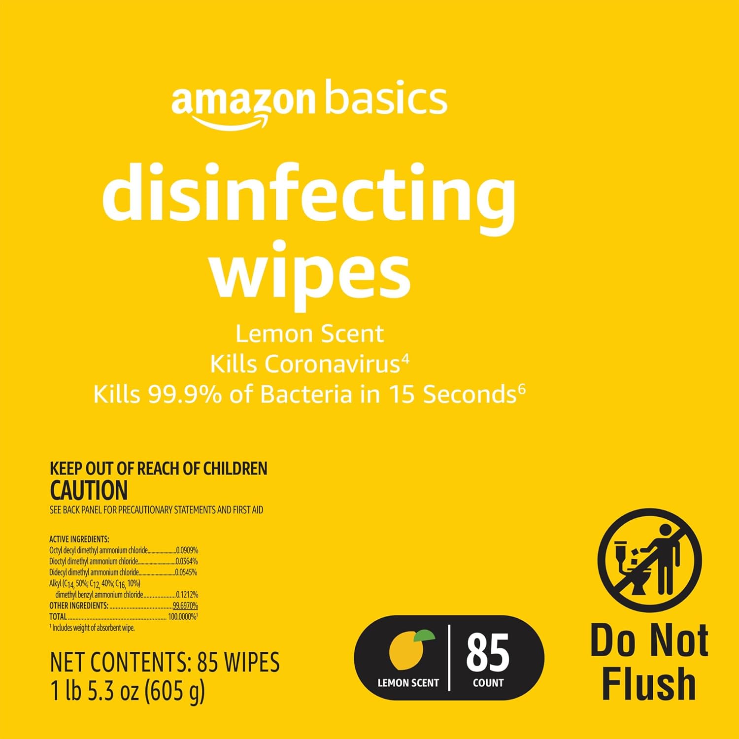 Amazon Basics Disinfecting Wipes, Lemon & Fresh Scent, Thick, Sanitizes/Cleans/Disinfects/Deodorizes, 340 Count (4 Packs of 85) - Image 3
