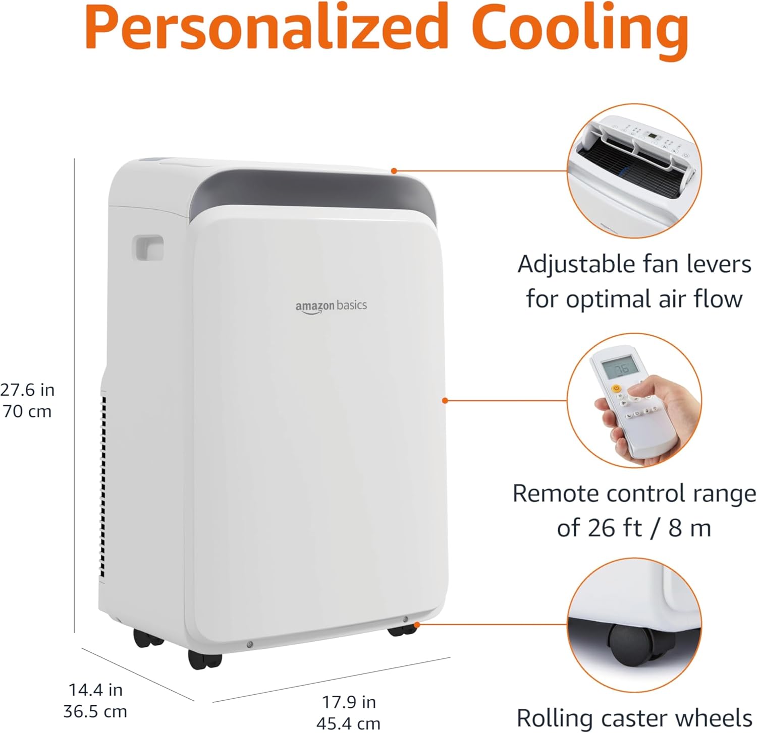 Amazon Basics 3-In-1 Portable Air Conditioner with Remote, Timer, Sleep Mode, Auto Swing, Dehumidifier, 10000 BTU (ASHRAE)/6000 BTU (SACC), Cools Bedroom Up to 450 Sqf, White - Image 2