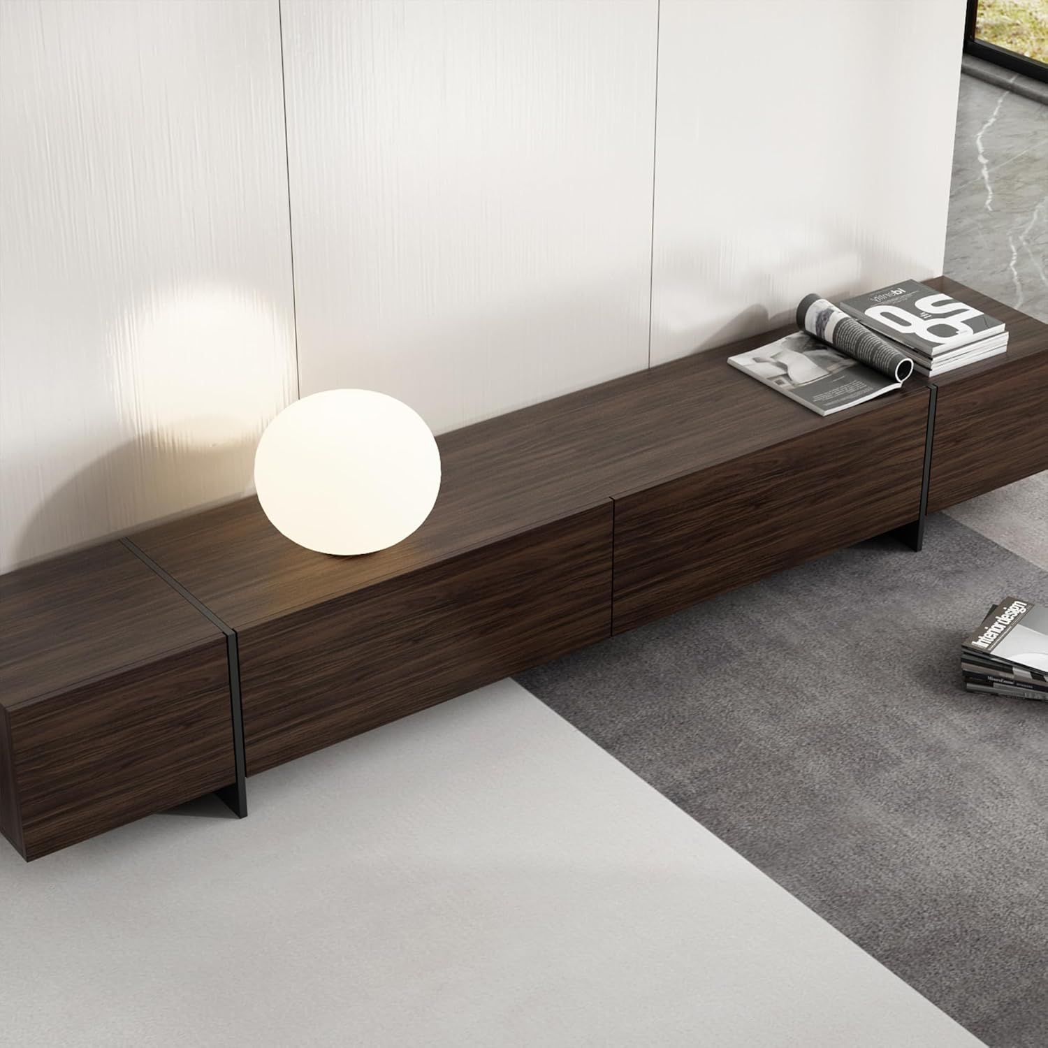 AIEGLE 95.1" W TV Stand with 4 Flip-Down Drawers, Modern Entertainment Center with Storage, Media Console Table TV Cabinet, Dark Brown - Image 5