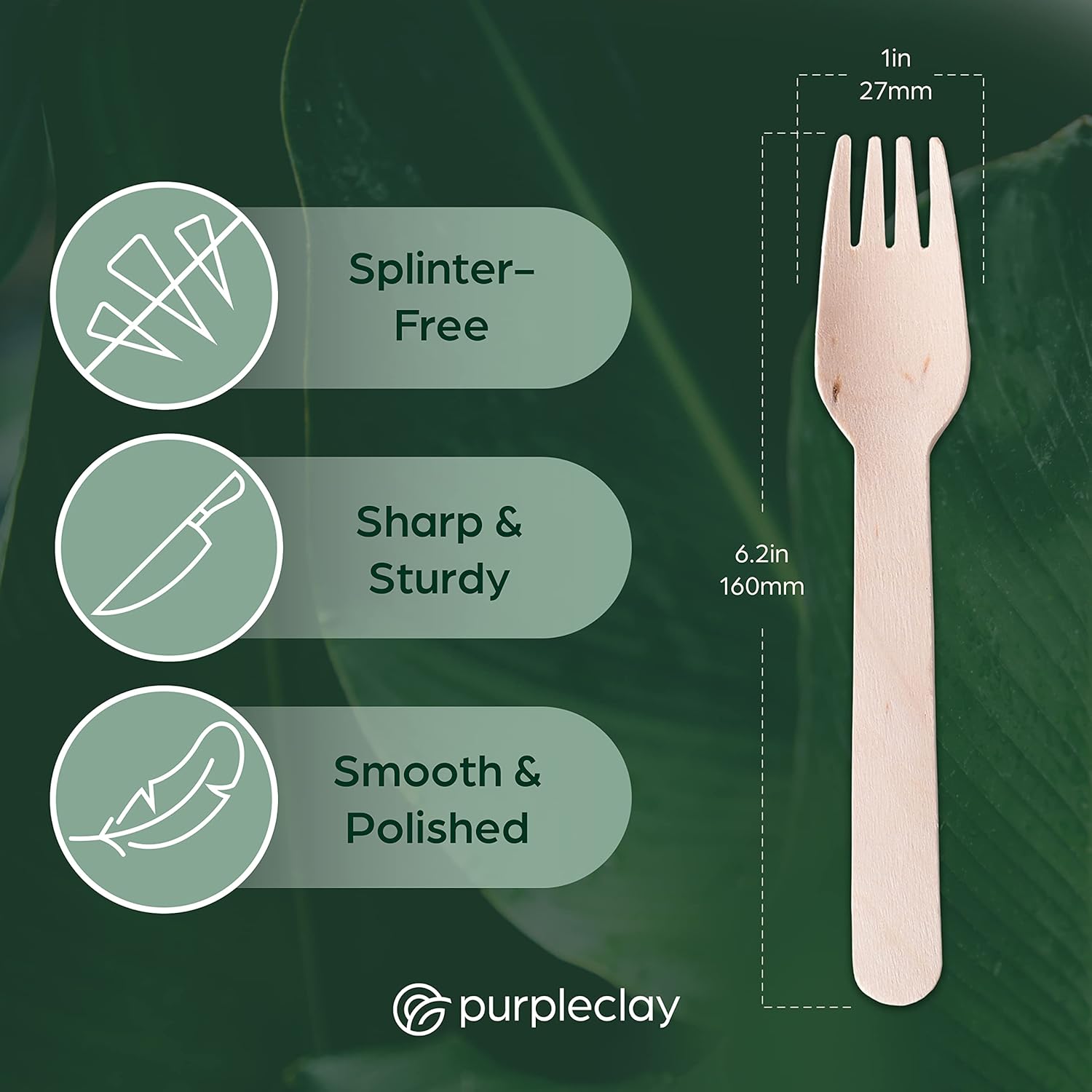 PURPLECLAY Wooden Disposable Forks (300 PCS) FSC Certified Wood Compostable Forks, Eco-Friendly Compostable Utensils for Party, Plastic-Free Wood Utensil, Bamboo Utensils Alternative, Fork for Eating - Image 4