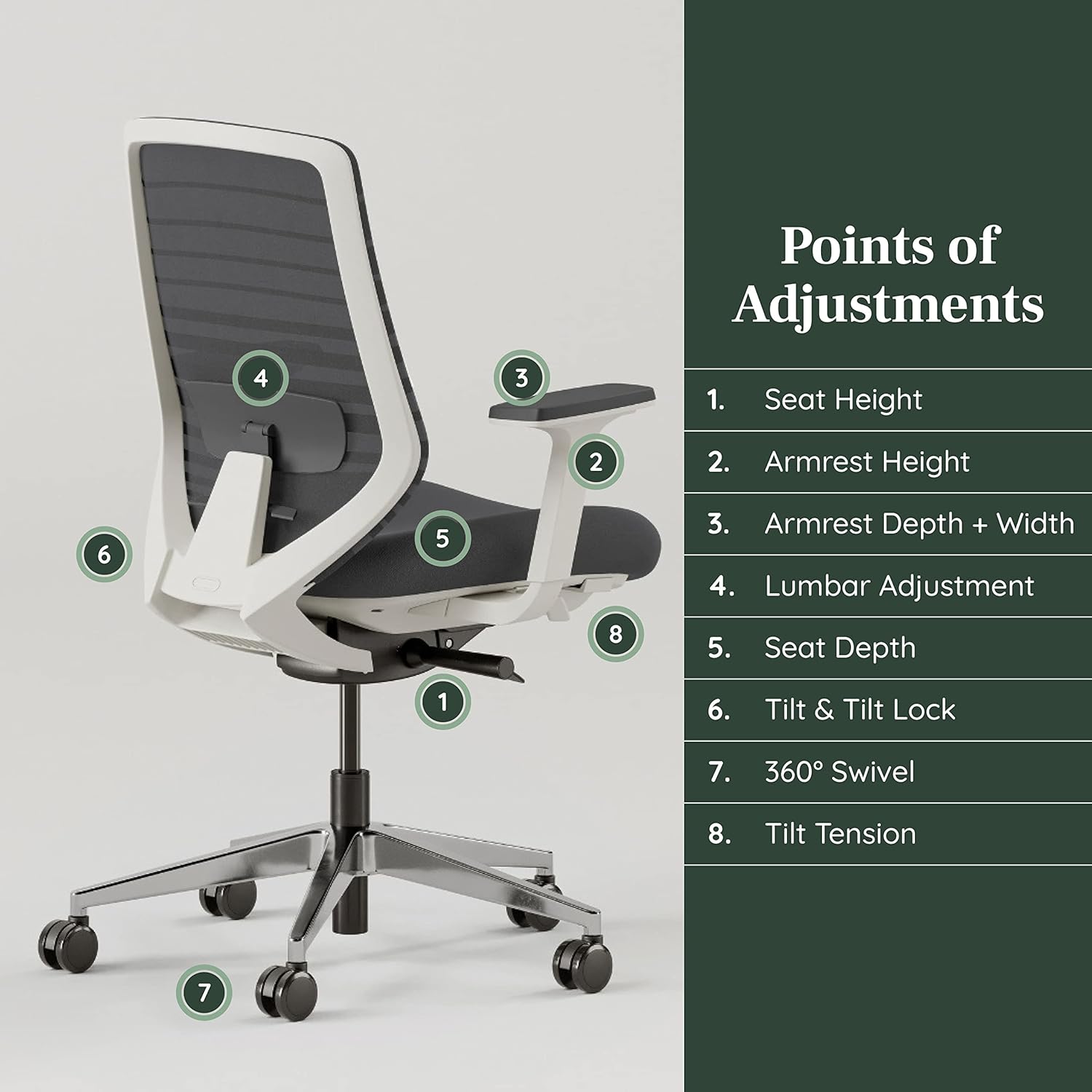 Branch Ergonomic Chair - A Versatile Desk Chair with Adjustable Lumbar Support, Breathable Mesh Backrest, and Smooth Wheels - Experience Optimal Comfort and Support - Graphite - White - Image 4