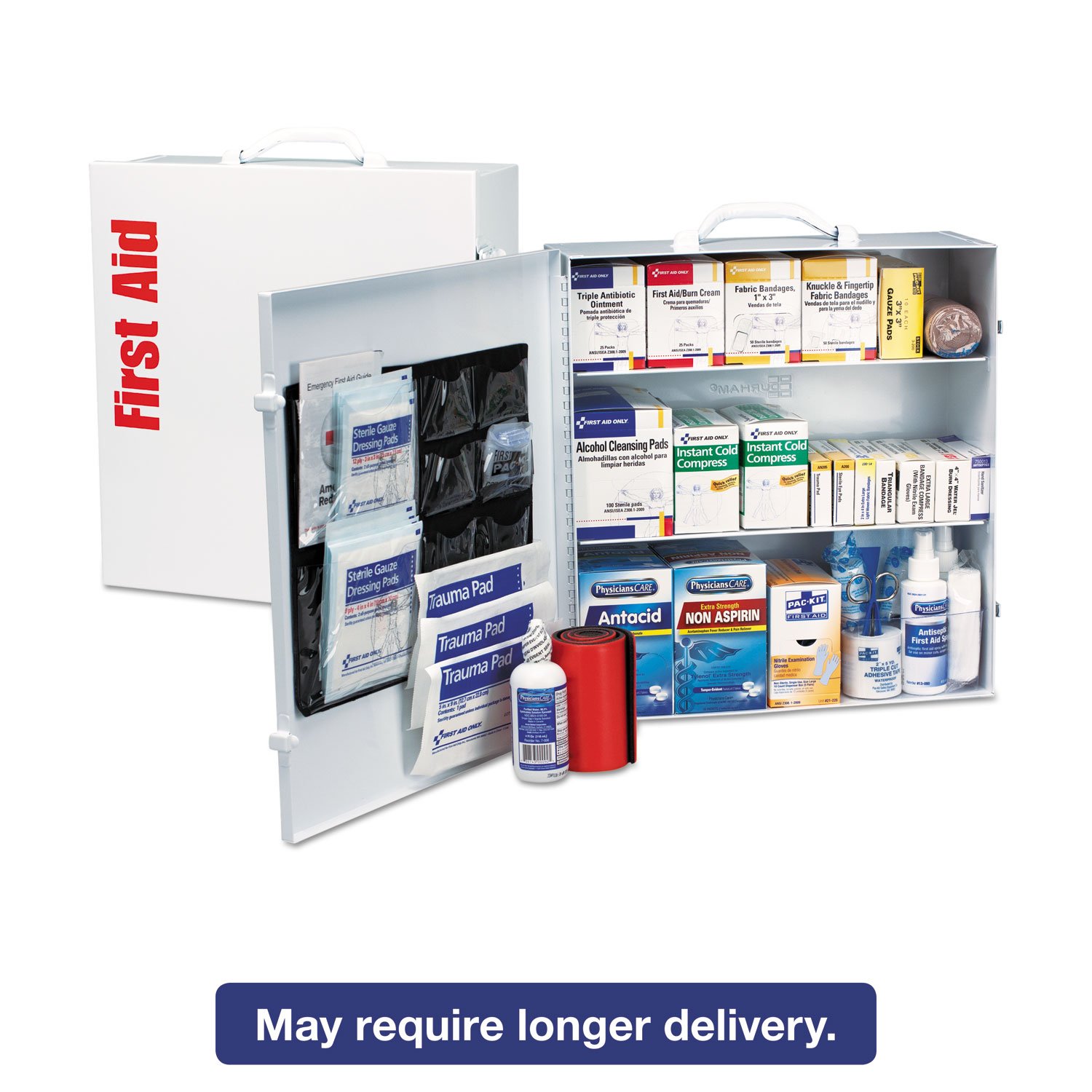 First Aid Only 90575 3-Shelf ANSI B+ and OSHA-Compliant First Aid Kit, 100-150-Person Emergency First Aid Kit for Business and Worksite, First Aid Metal Cabinet with Medications, 676 Pieces - Image 2