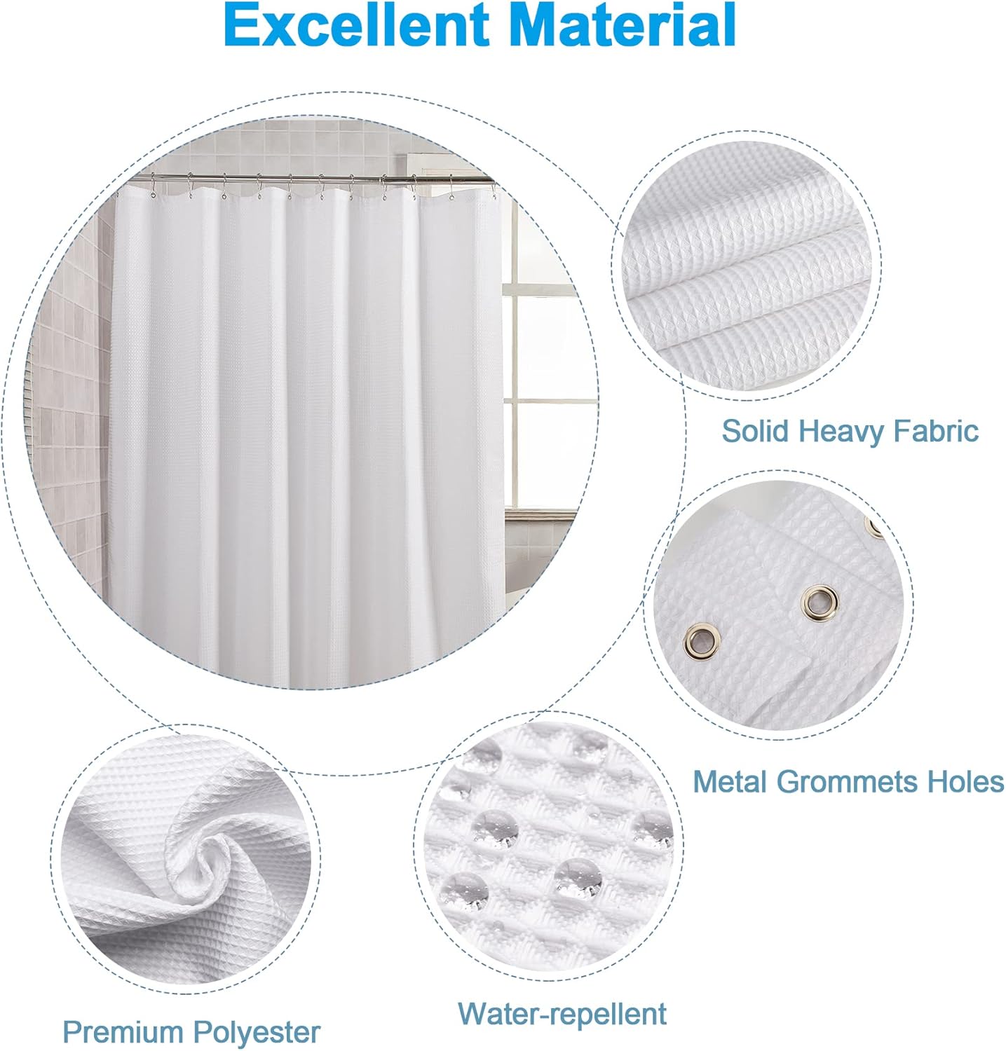 AmazerBath White Shower Curtain Fabric, Waffle Shower Curtains for Bathroom, Cloth Shower Curtain Heavy Duty, Thick Bathroom Shower Curtains Hotel Quality, Premium Polyester, 72x72 Inches - Image 3