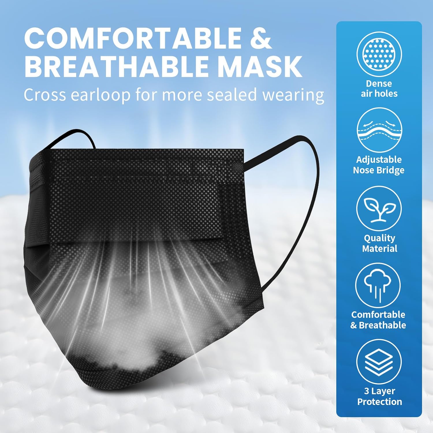Borje Disposable Face Mask, 100 PCS Black Masks, 3 Ply Protection Face Masks - Image 5