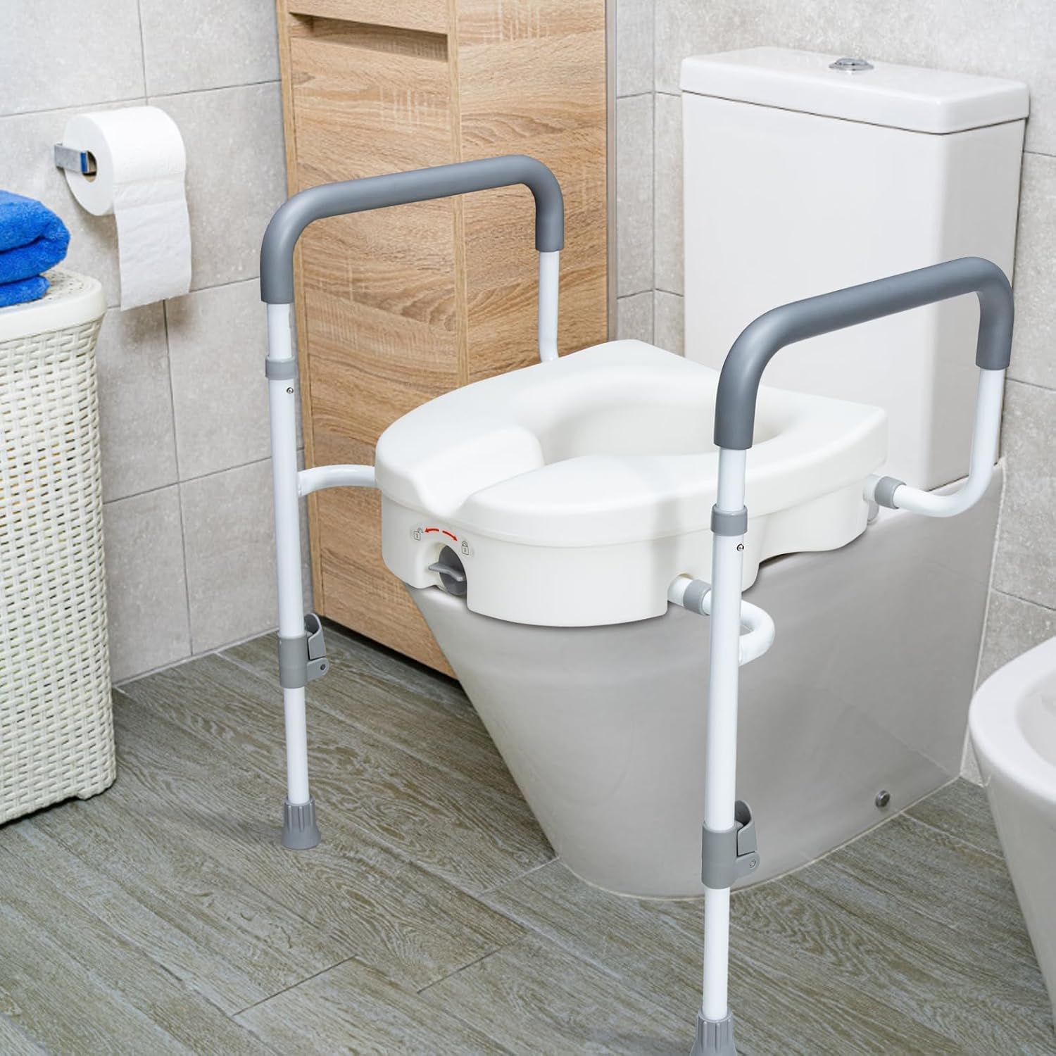 Raised Toilet Seat with Handles for Elderly - Toilet Seat Risers for Seniors with Adjustable Padded Arms - Elevated Toilet Safety Seat for Standard or Elongated Commode - Image 7