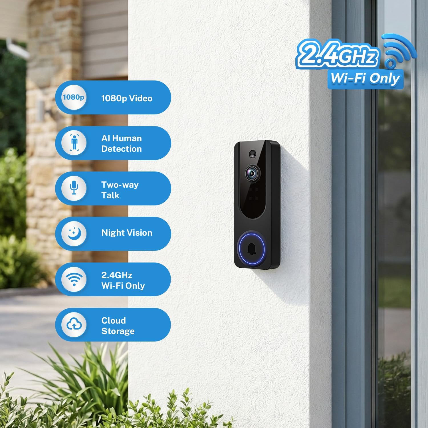 Gazing 1080P Wireless Wi-Fi Doorbell Camera for Home Safety, Night Vision, 2-Way Audio, Cloud Storage, AI Human and Motion Detection, Live View, Battery Powered, Indoor Outdoor Surveillance - Image 4