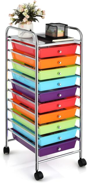 COSTWAY 10-Drawer Rolling Storage C...