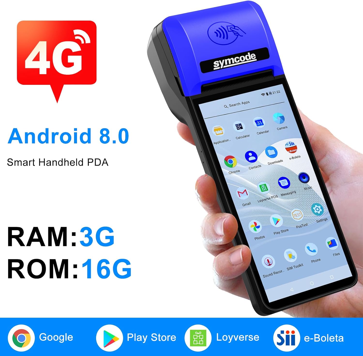 symcode POS PDA Mobile POS Machine Terminal Thermal Receipt Printer 5.99" High Resolution and Clear Touch Screen Handheld PDA Printer Android 8.1 OS Built-in Google Play and NFC - Image 4