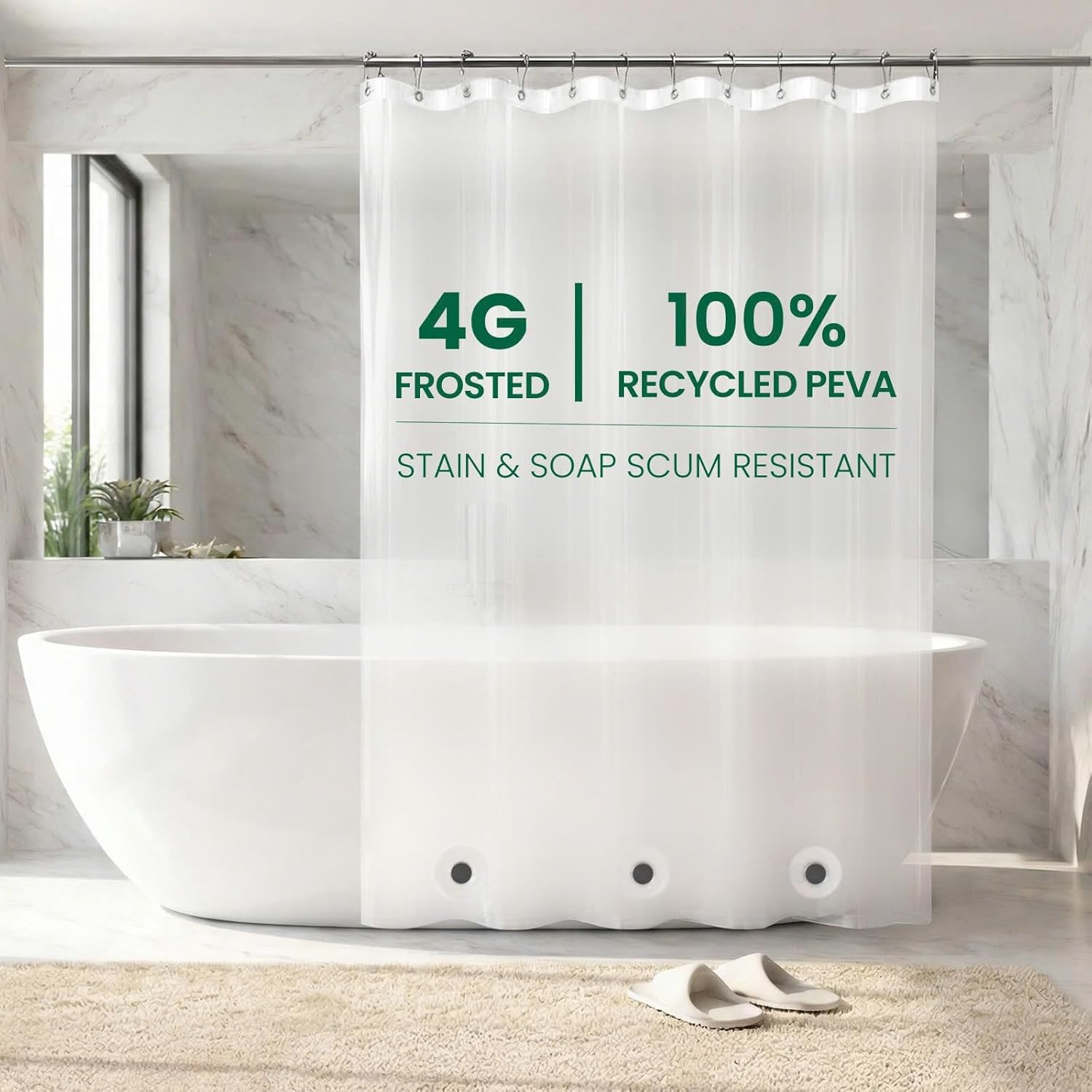 Bowery Home, NOT Made in China, Eco-Friendly Recycled PEVA Shower Curtain Liner – Waterproof, Sustainable, Non-Toxic, Odorless with Rust-Proof Grommets - 72x72in, 4G – Frosted