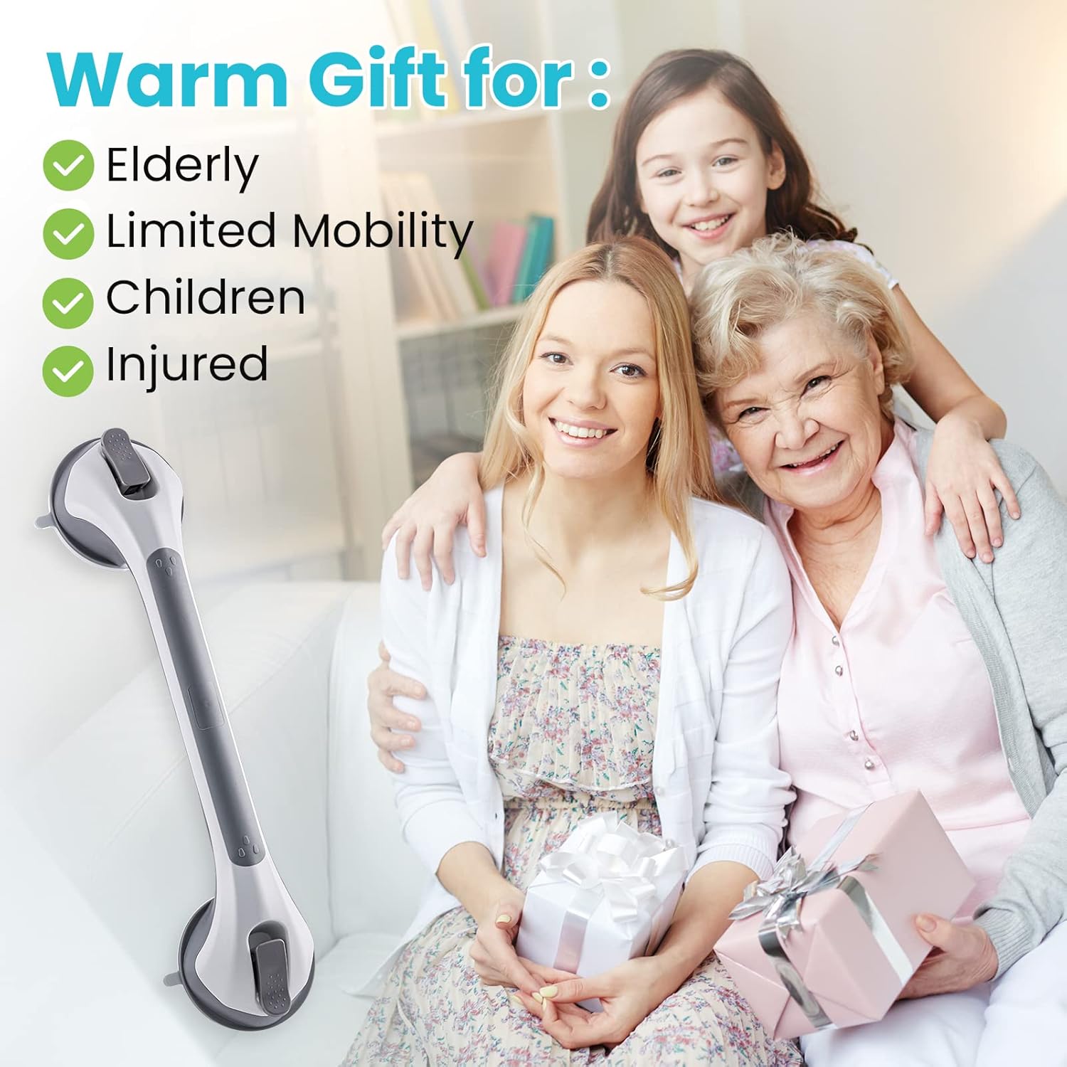 TAILI Grab Bars for Bathtubs and Showers 2 Pack Suction Grab Bar, Heavy Duty Shower Handle Removable Bath Handrails for Seniors and Elderly, Bathroom Safety Grip No Drilling Waterproof,Grey - Image 7