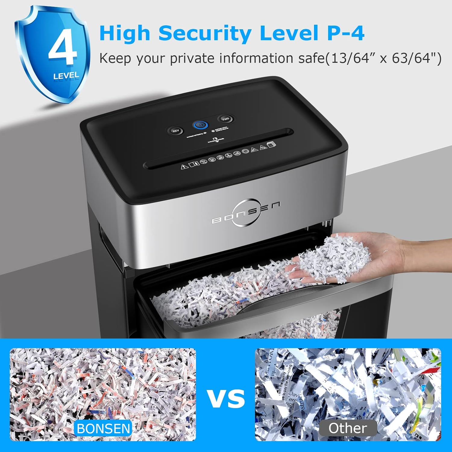 BONSEN 16-Sheet Heavy Duty Paper Shredder for Office, 60-Minute Running Time Cross-Cut CD Shredder with 60dB Low-Noise, 5.3-Gallon Pull Out Bin, Anti-Jam & Quiet Shredder for Home Office (S3102) - Image 5