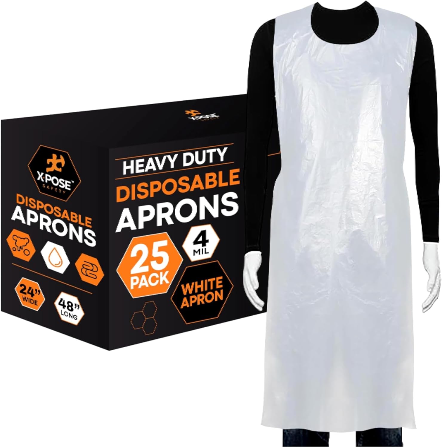 Xpose Safety 24"x48" Heavy Duty Disposable Plastic Aprons – 4 Mil Waterproof & Tear-Resistant, White
