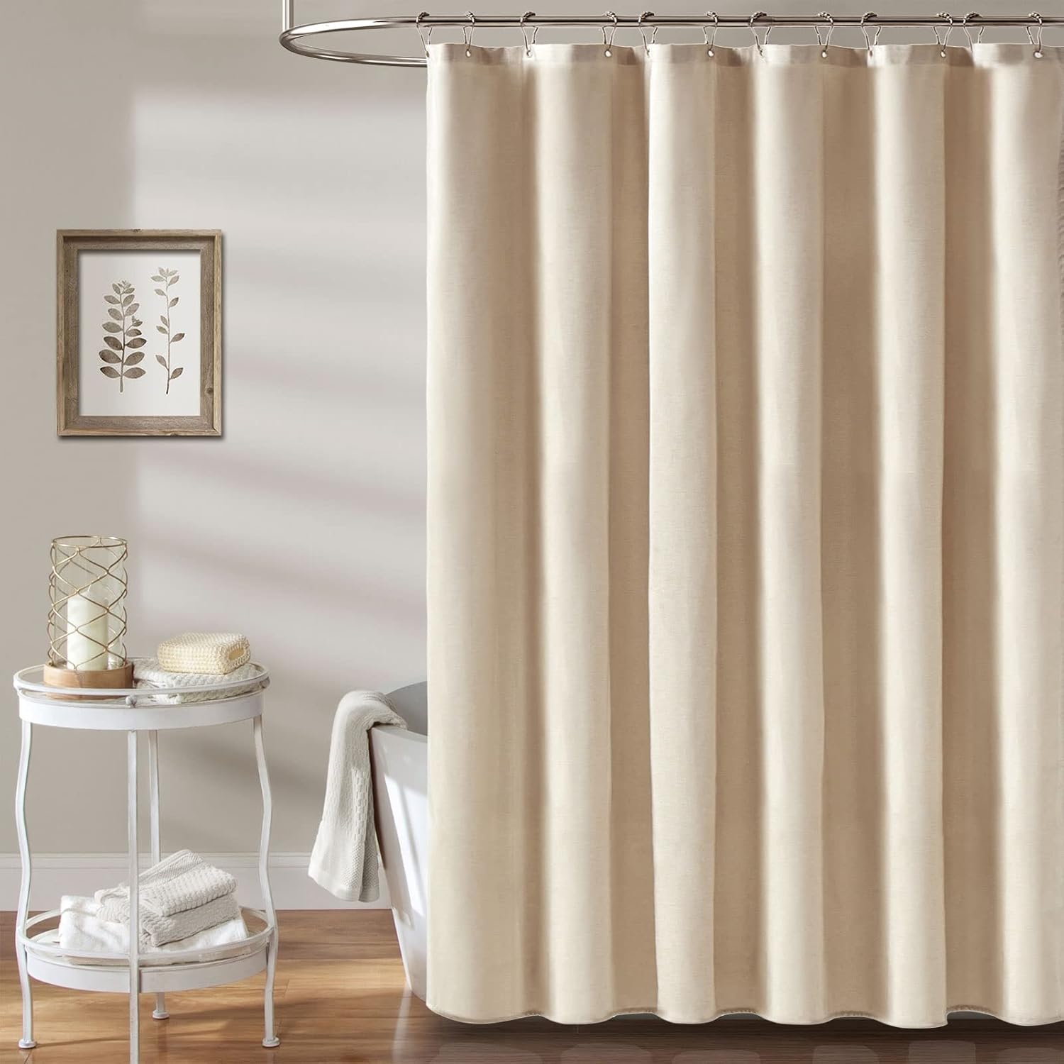 BTTN Fabric Shower Curtain, Linen Textured Heavy Duty Polyester Cloth Shower Curtain Set with 12 Plastic Hooks, Hotel Luxury Waterproof Decorative Shower Curtains for Bathroom - 72"x72" - Beige/Cream - Image 6